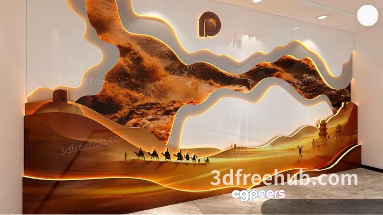 The Image Showcases A Desert-Themed Wall Mural 3D Model - 22280 - VRAY Render