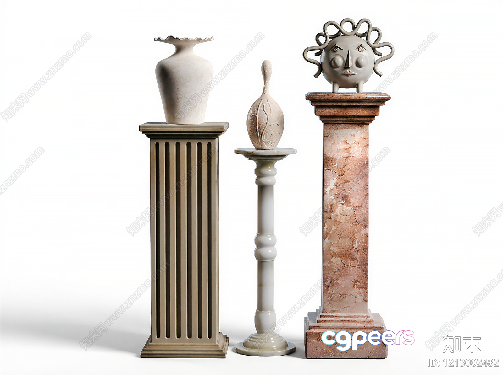 Three Decorative Vases 3D Model - 17751 - VRAY Render