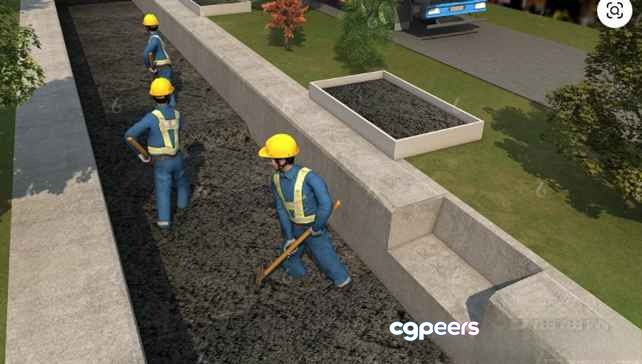 Three Workers In Blue Overalls And Yellow Hard Hats 3D Model - 9966 - VRAY Render Three Workers In Blue Overalls And Yellow Hard Hats 3D Model - 9966 - VRAY Render