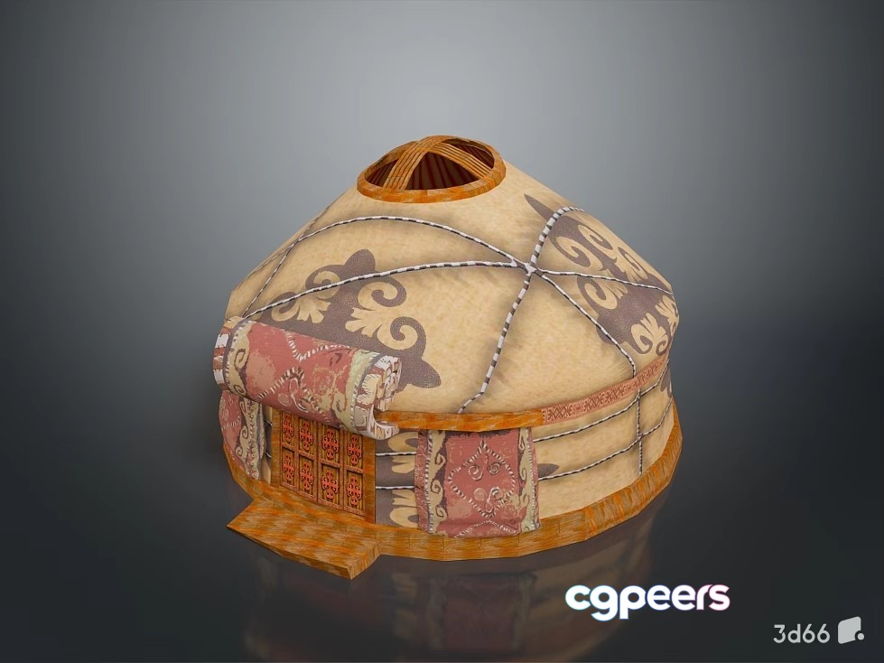 A Yurt With A Beige And Brown Pattern 3D Model - 22074 - VRAY Render
