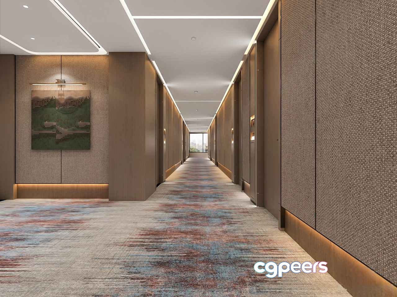 Long Hallway With Abstract Art 3D Model - 8145 - VRAY Render