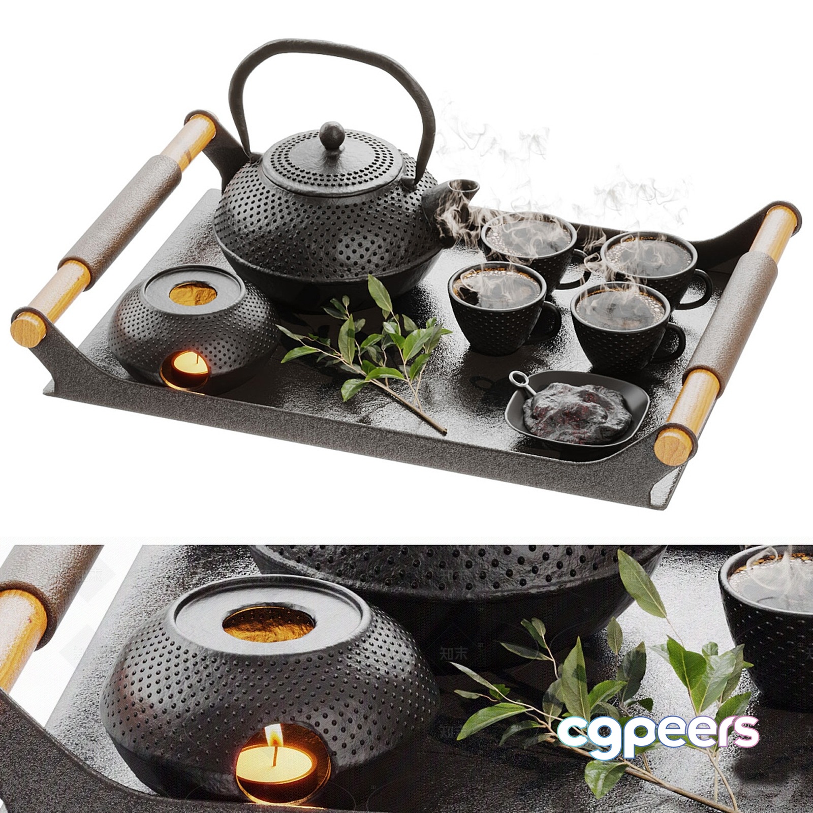 Tea Set With Tray 3D Model - 4176 - CORONA Render
