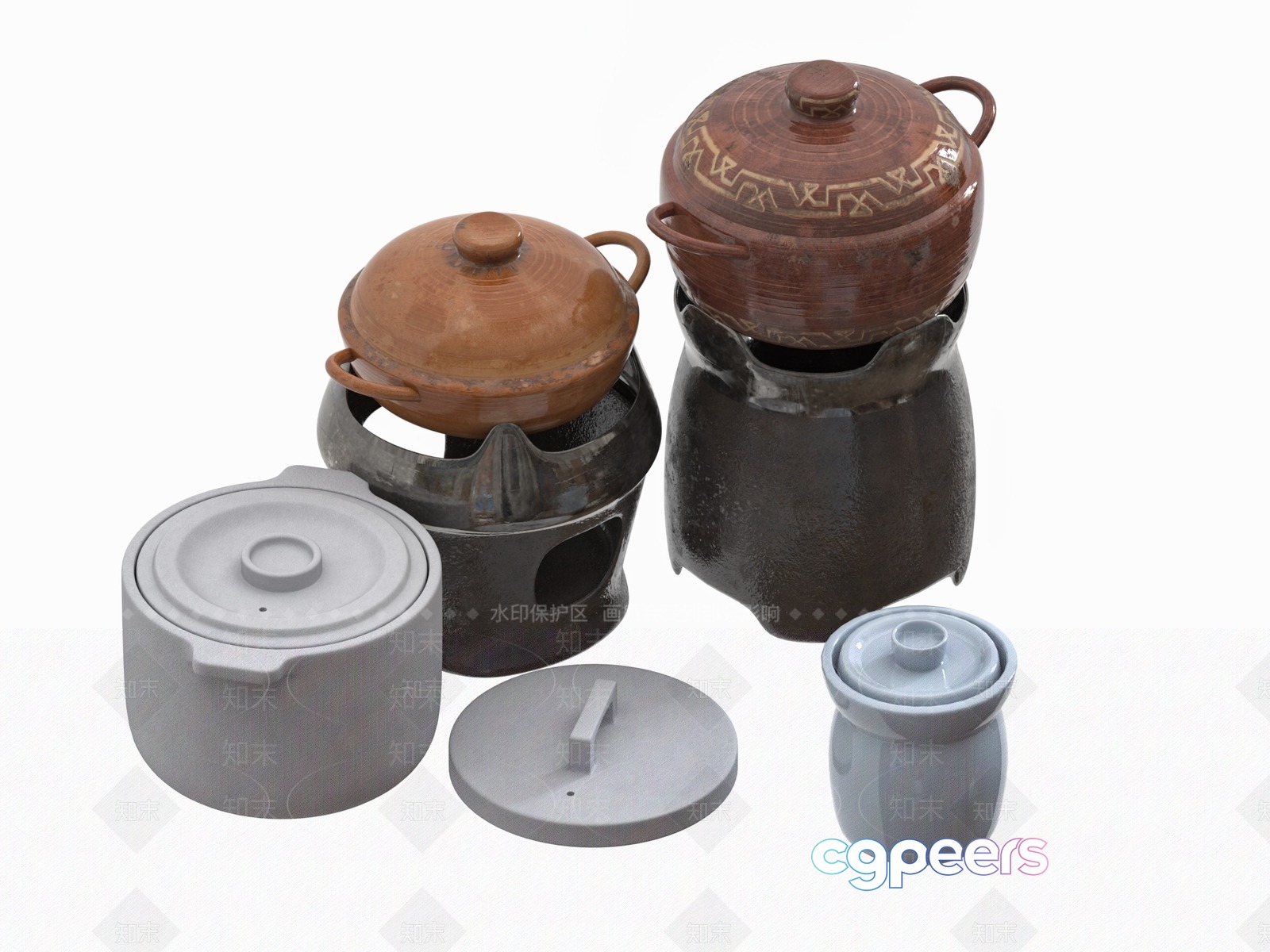 Brown Ceramic Pots 3D Model - 4344 - VRAY Render Brown Ceramic Pots 3D Model - 4344 - VRAY Render