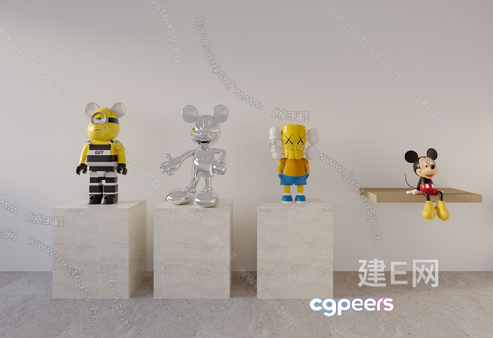 A Collection Of Cartoon Characters On Display 3D Model - 15174 - VRAY Render