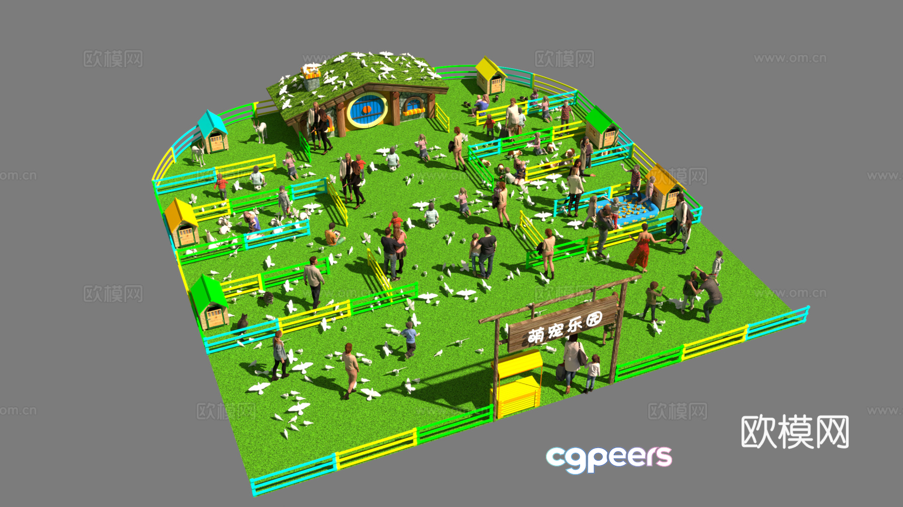 A 3D Model Of A Farm With People And Animals 3D Model - 9040 - VRAY Render A 3D Model Of A Farm With People And Animals 3D Model - 9040 - VRAY Render