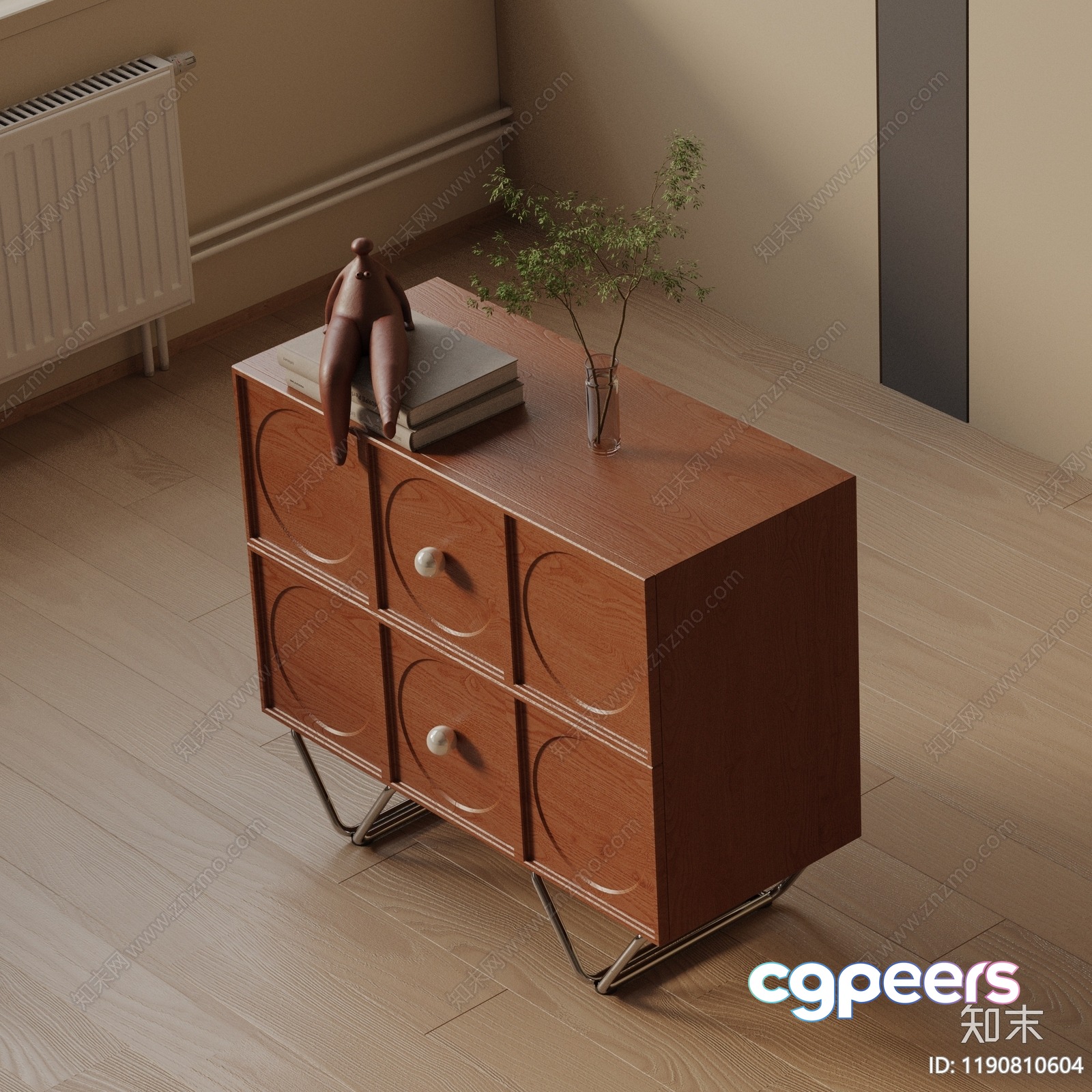 A Small Wooden Dresser With Drawers 3D Model - 16402 - VRAY Render