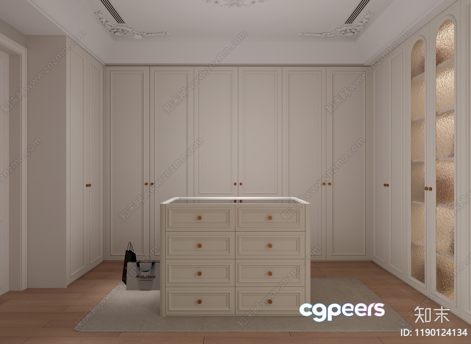 A Walk-In Closet With White Cabinets And Drawers 3D Model - 2060 - CORONA Render A Walk-In Closet With White Cabinets And Drawers 3D Model - 2060 - CORONA Render