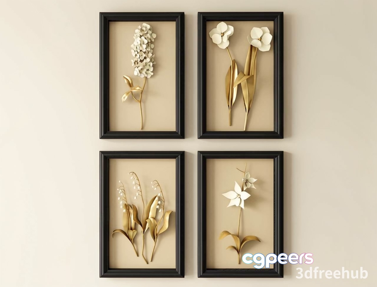 Four Framed Floral Designs 3D Model - 23010 - VRAY Render Four Framed Floral Designs 3D Model - 23010 - VRAY Render