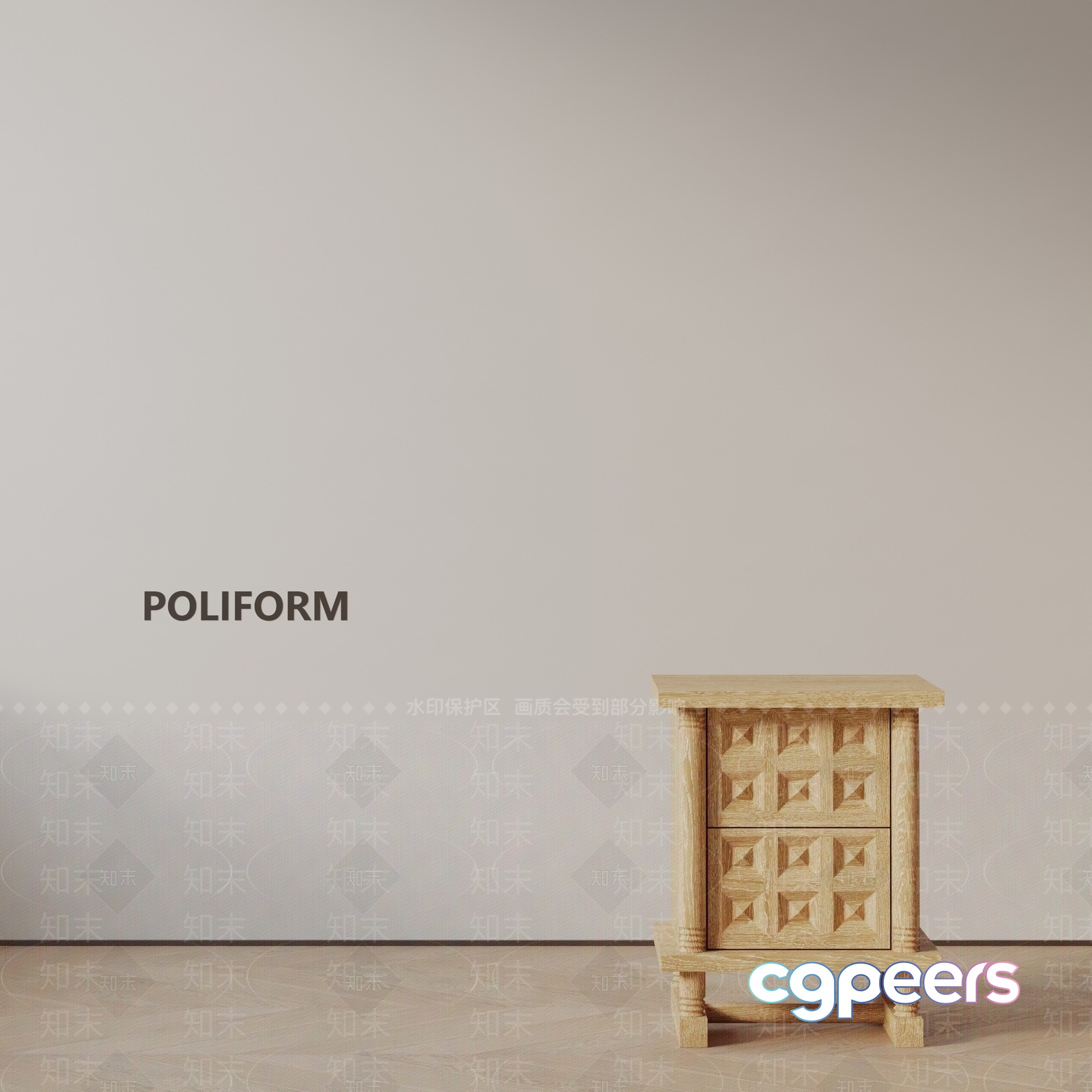 A Light-Colored Wooden Cabinet With Drawers 3D Model - 1647 - VRAY Render