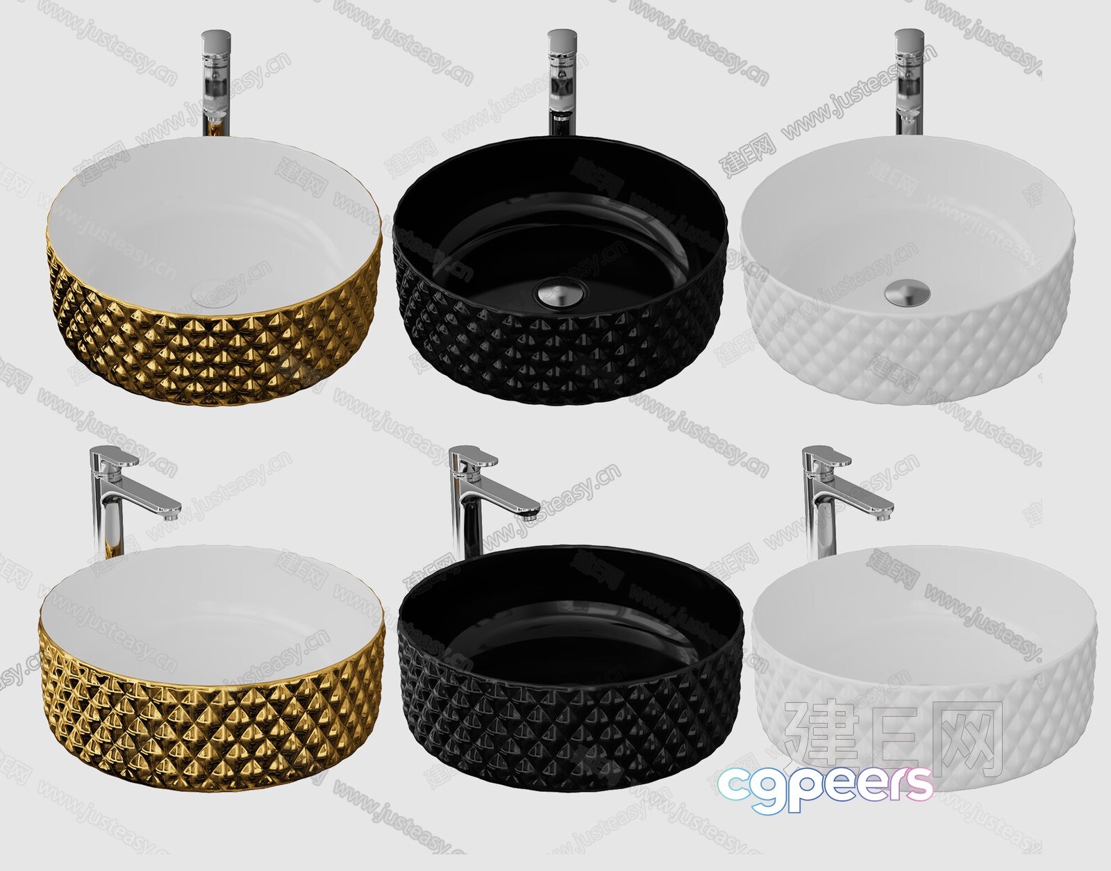 Three Sinks And Three Faucets 3D Model - 10847 - VRAY Render