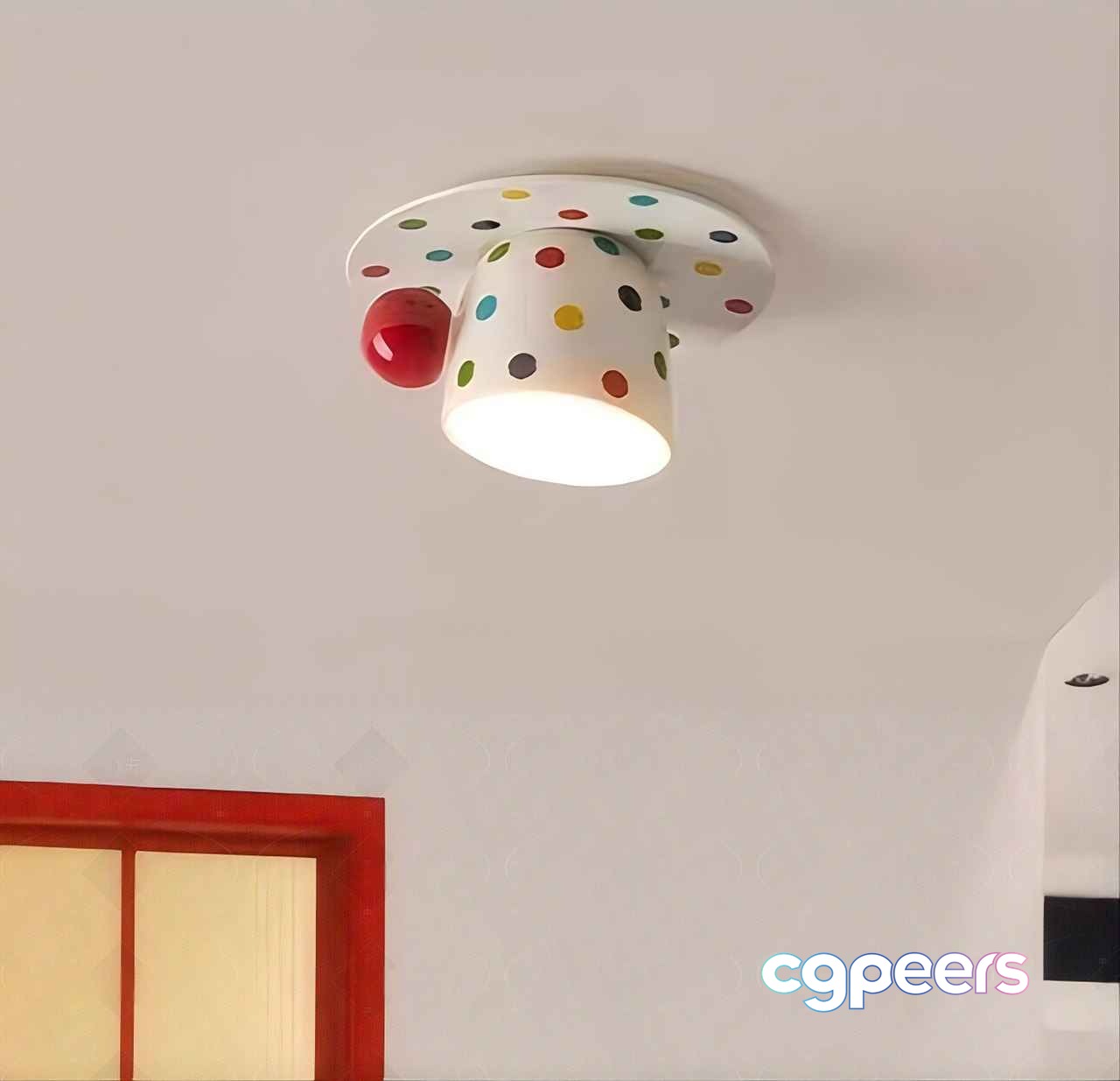 A Ceiling Light Fixture With A White Base And Colorful Polka Dots 3D Model - 10607 - VRAY Render