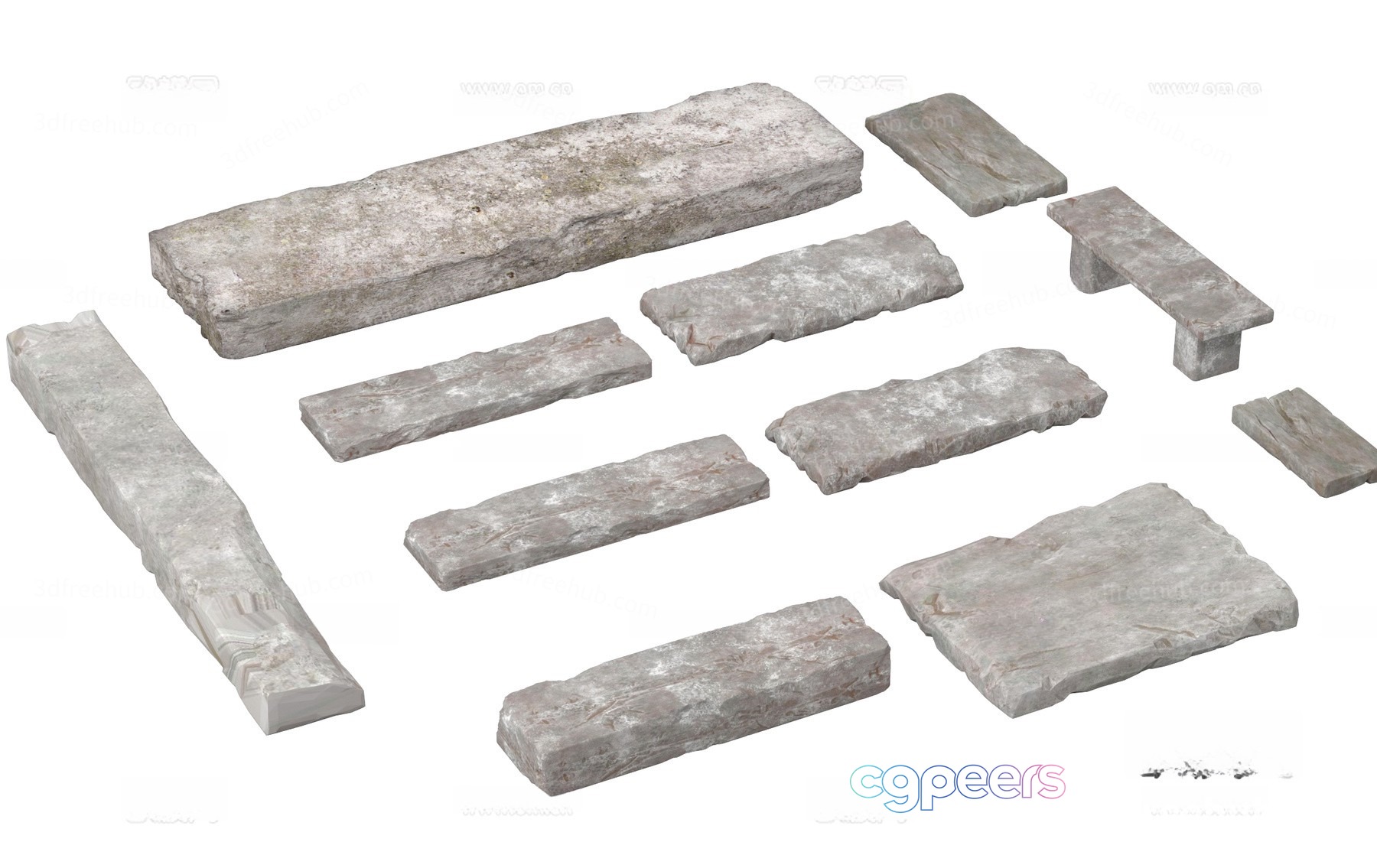 Gray Stone Pieces 3D Model - 19260 - VRAY Render Gray Stone Pieces 3D Model - 19260 - VRAY Render