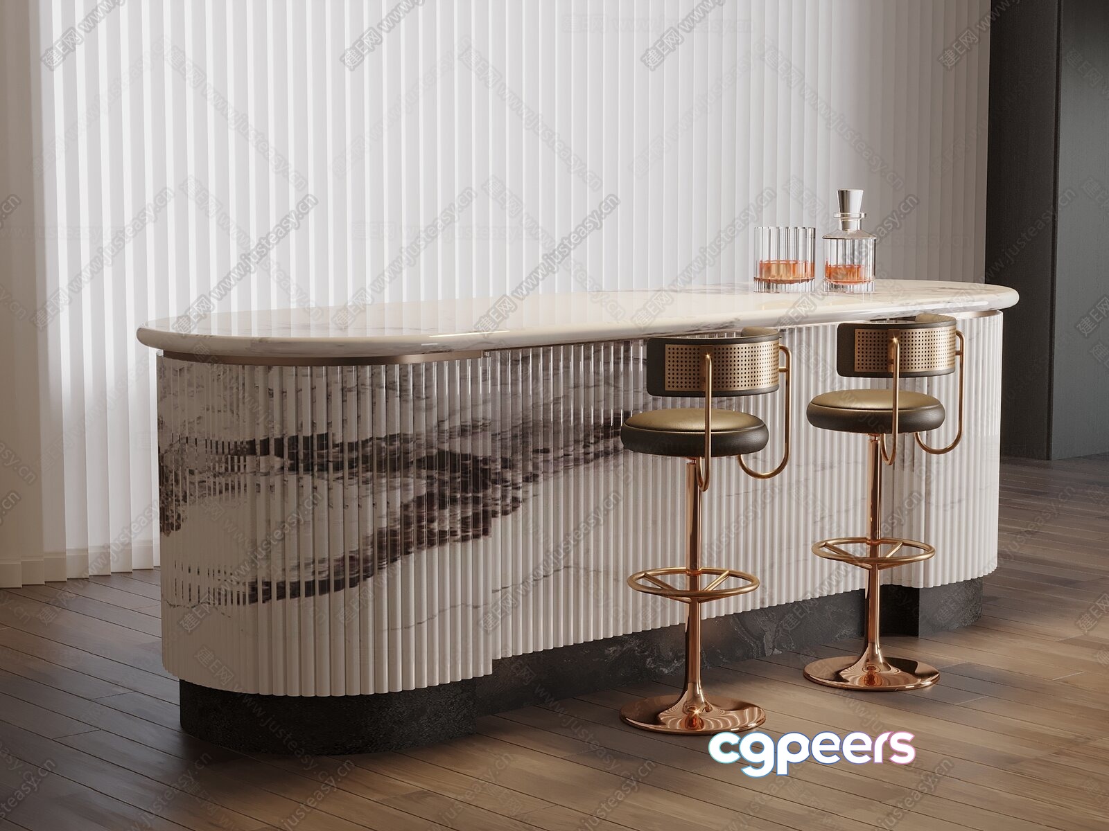 A Modern Bar With Stools 3D Model - 5389 - VRAY Render