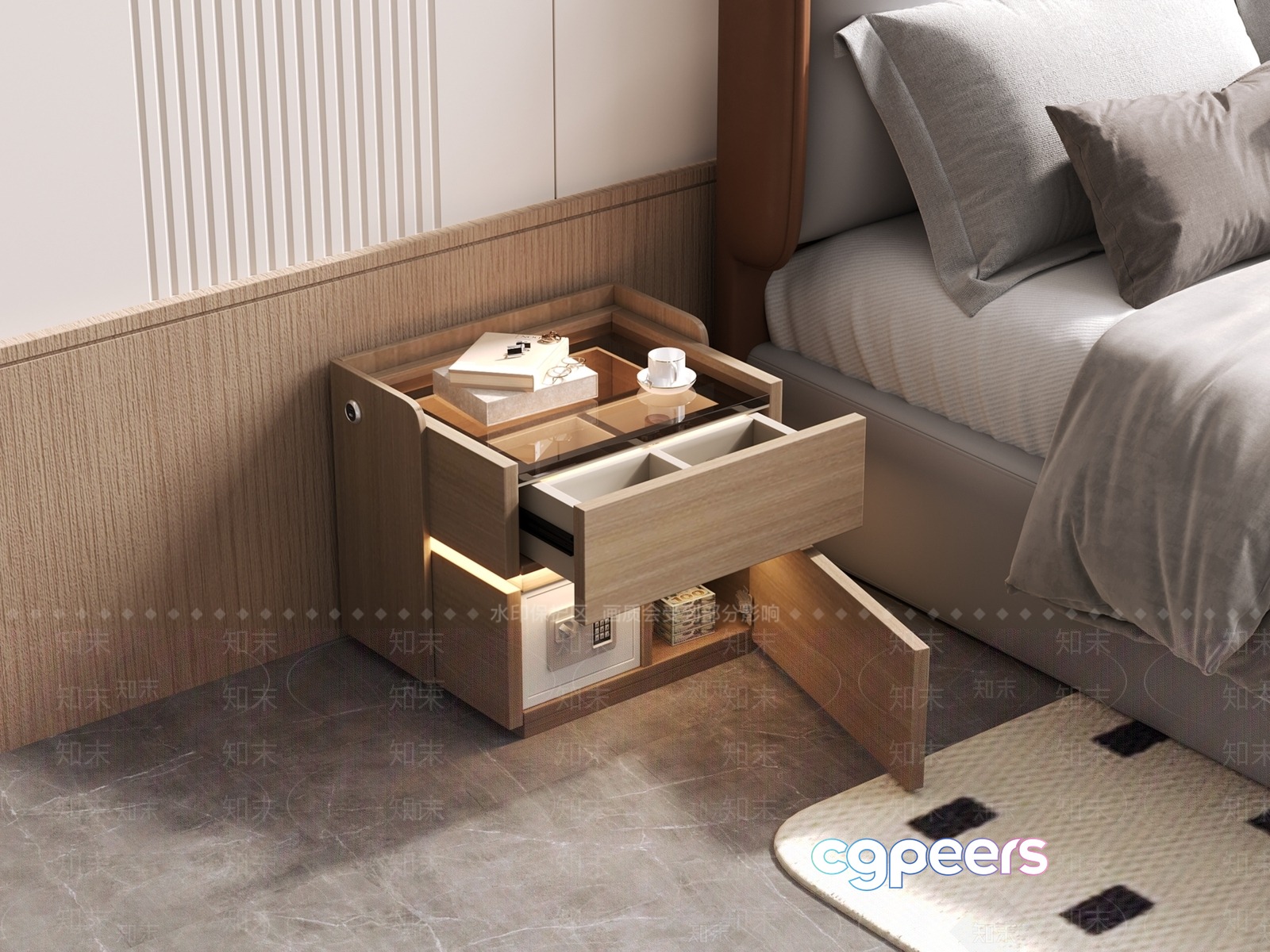Modern Wooden Nightstand 3D Model - 15206 - VRAY Render Modern Wooden Nightstand 3D Model - 15206 - VRAY Render