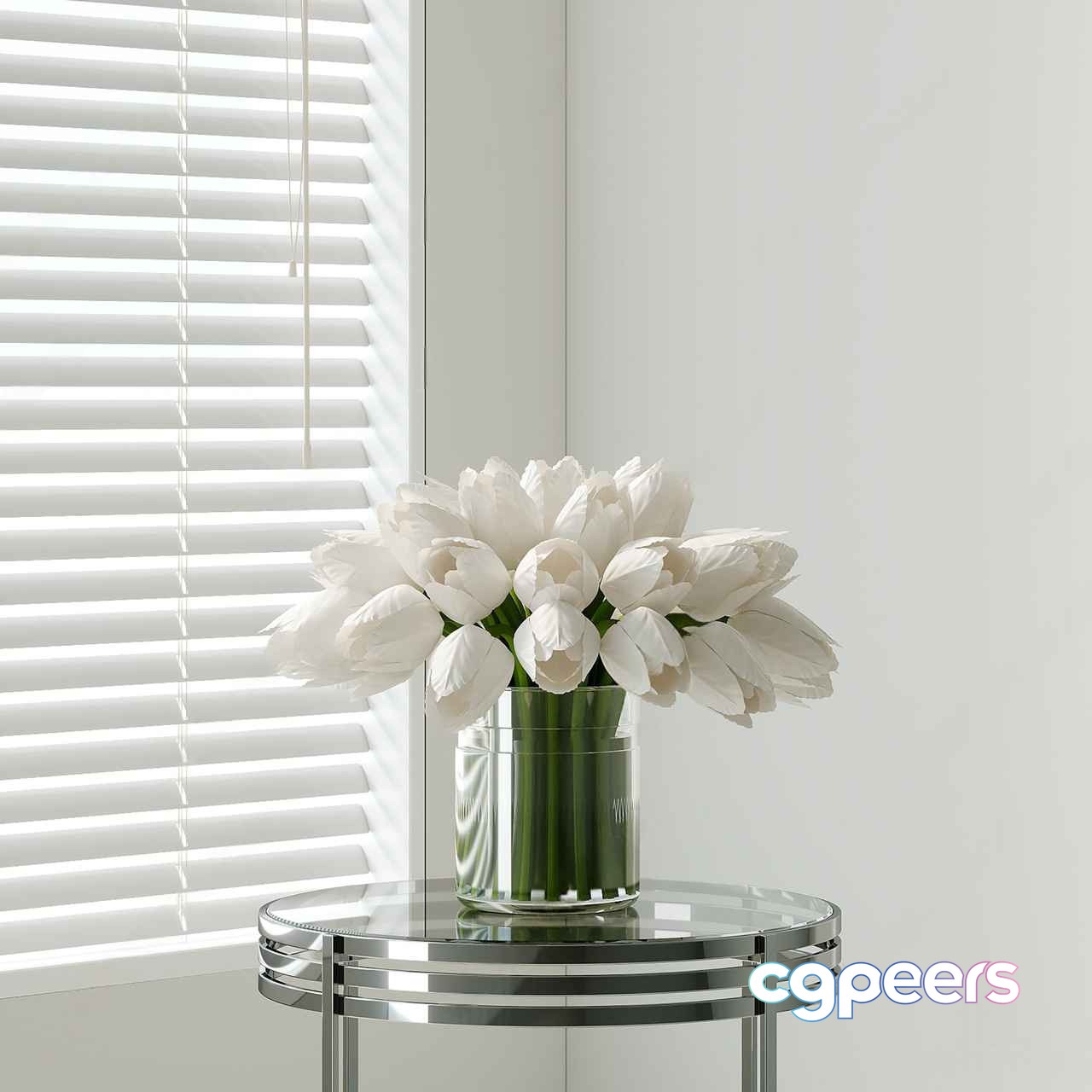 A Vase Of White Tulips On A Glass Table 3D Model - 4378 - VRAY Render A Vase Of White Tulips On A Glass Table 3D Model - 4378 - VRAY Render