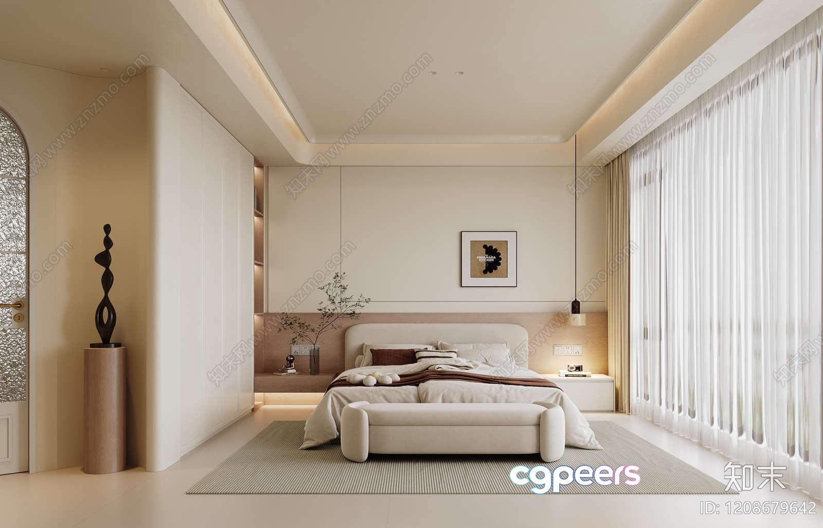 Modern Minimalist Bedroom 3D Model - 214 - VRAY Render