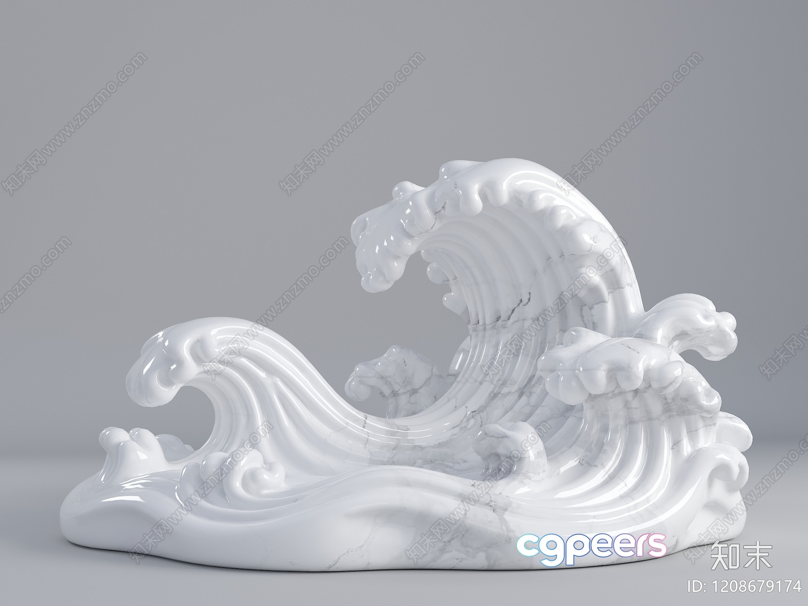 A White Marble Sculpture Of A Wave 3D Model - 5215 - VRAY Render A White Marble Sculpture Of A Wave 3D Model - 5215 - VRAY Render