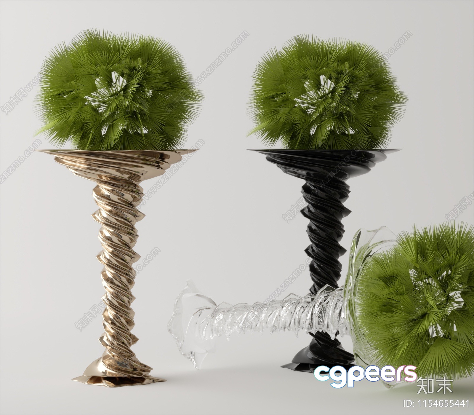 A Table With Two Green Plants 3D Model - 13344 - VRAY Render