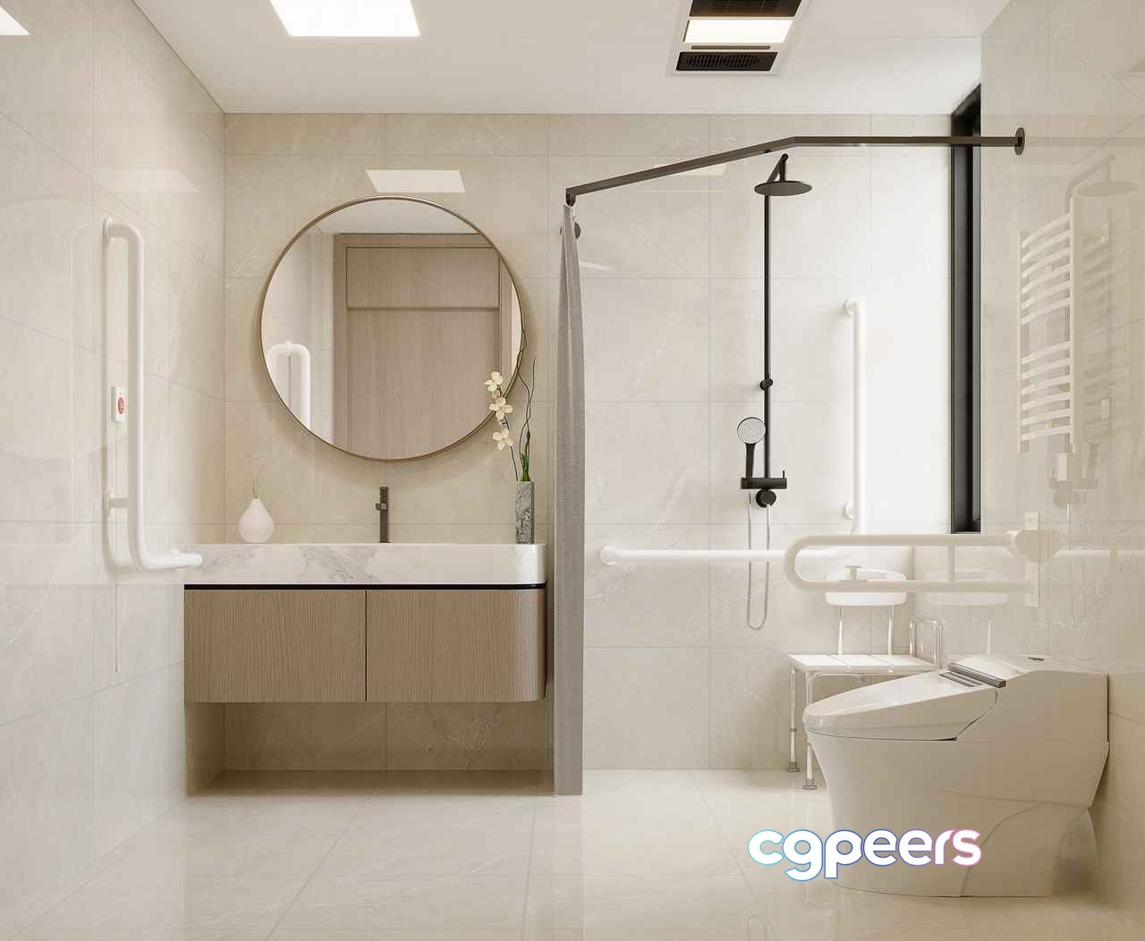 Modern Bathroom With White Fixtures 3D Model - 5909 - CORONA Render
