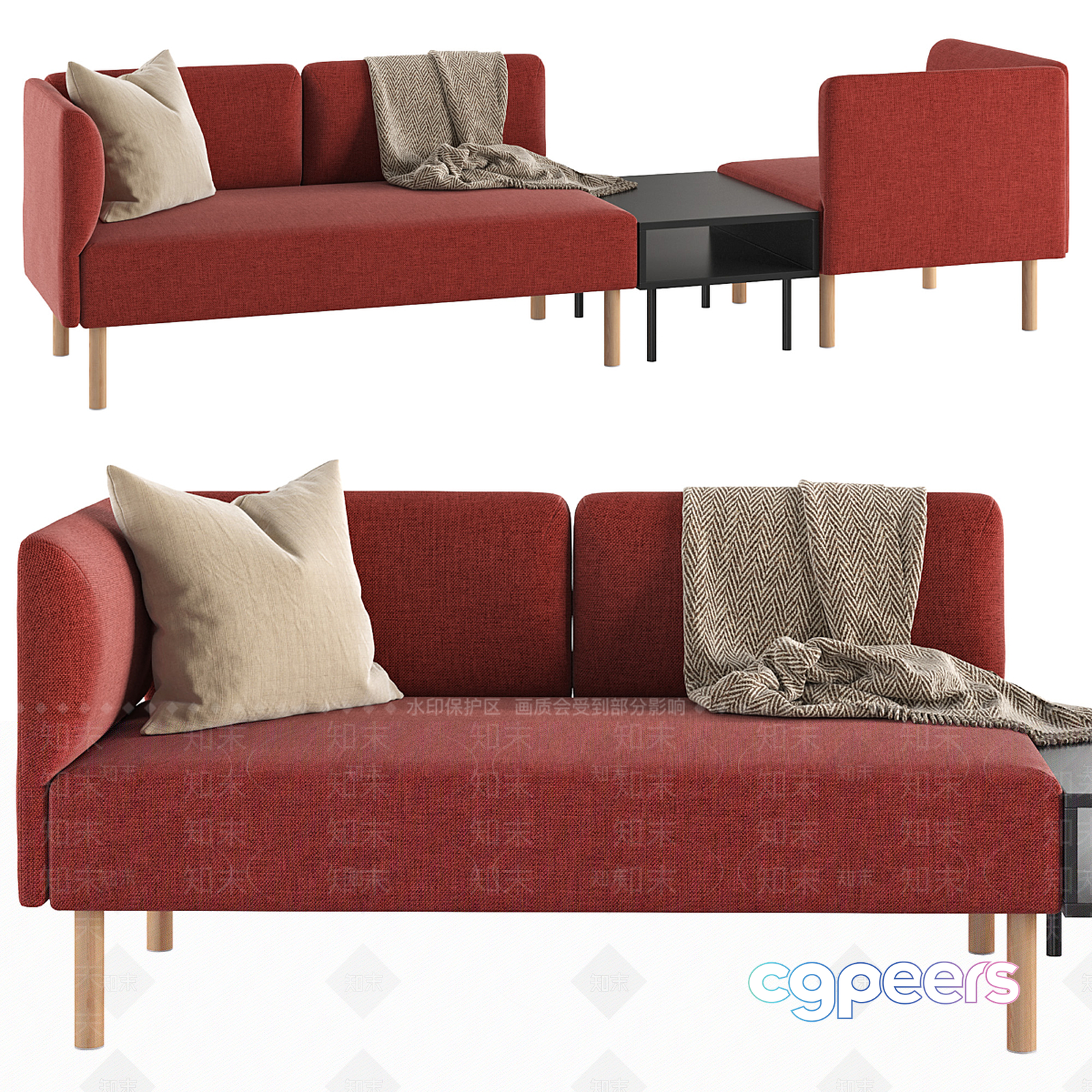 Modern Red Sofa 3D Model - 17241 - CORONA Render