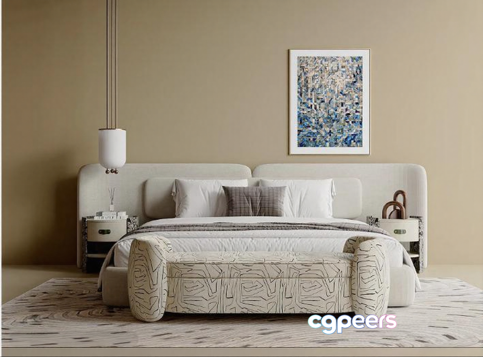 Modern White Bed 3D Model - 9696 - VRAY Render