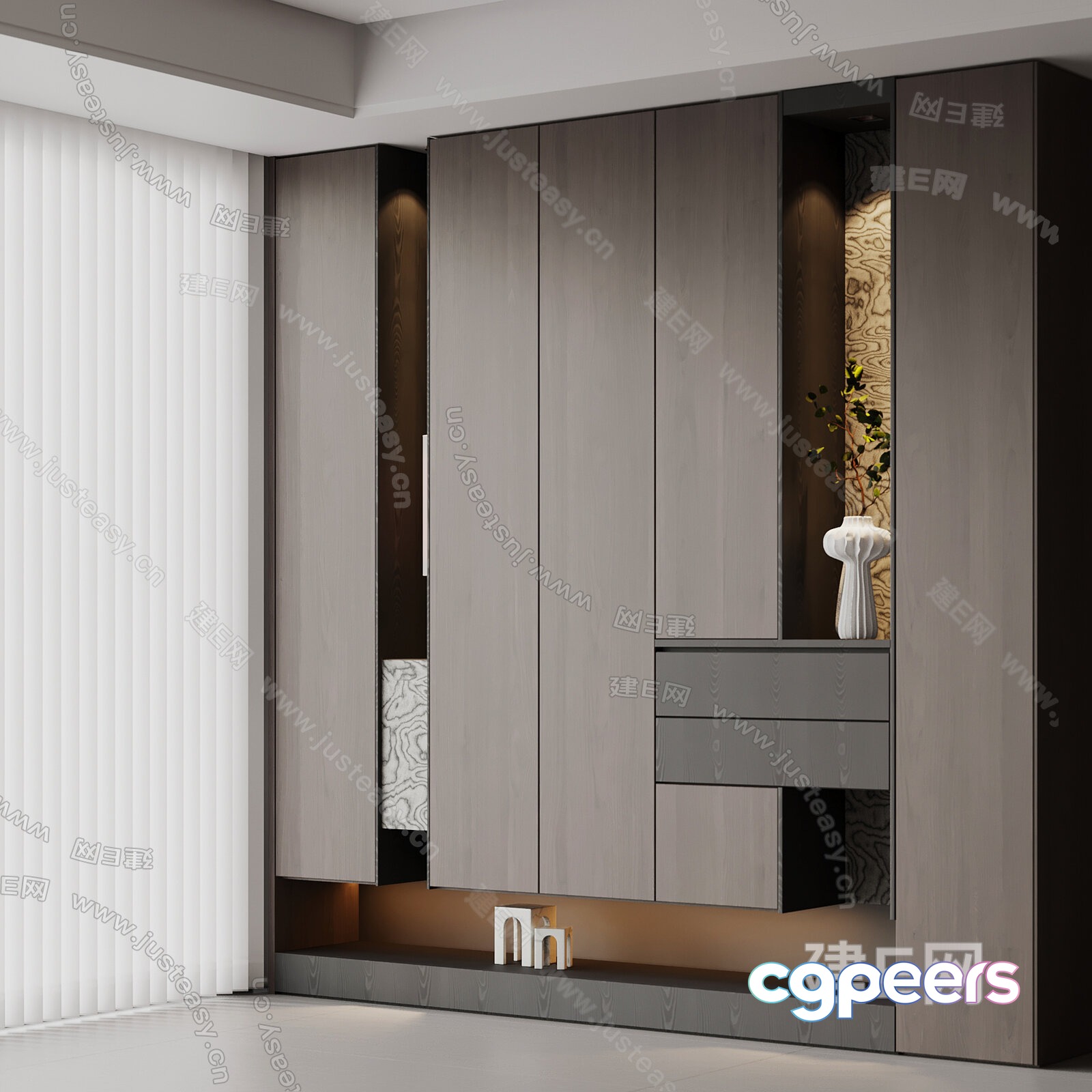 Modern Wooden Wardrobe 3D Model - 2843 - VRAY Render Modern Wooden Wardrobe 3D Model - 2843 - VRAY Render