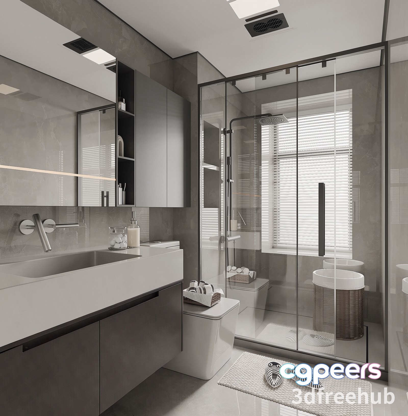 Modern Gray Bathroom 3D Model - 18974 - VRAY Render