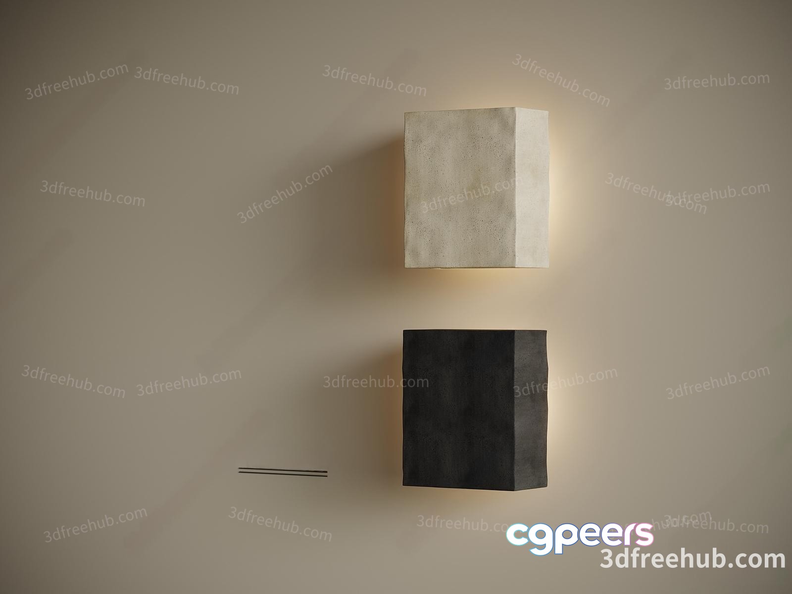 A Wall With Two Wall Lights And A Small Line On It 3D Model - 21852 - VRAY Render