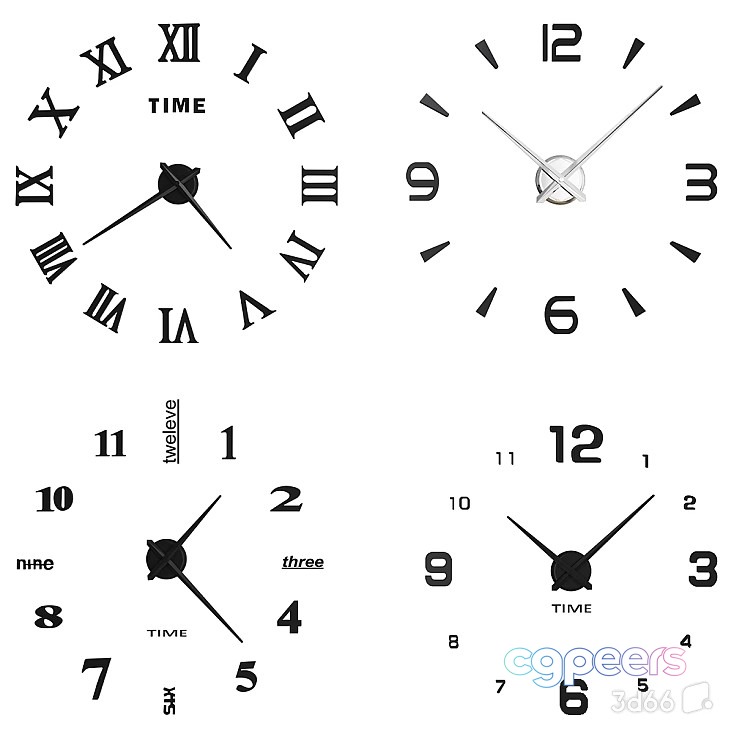 Black And White Clocks 3D Model - 19355 - VRAY Render