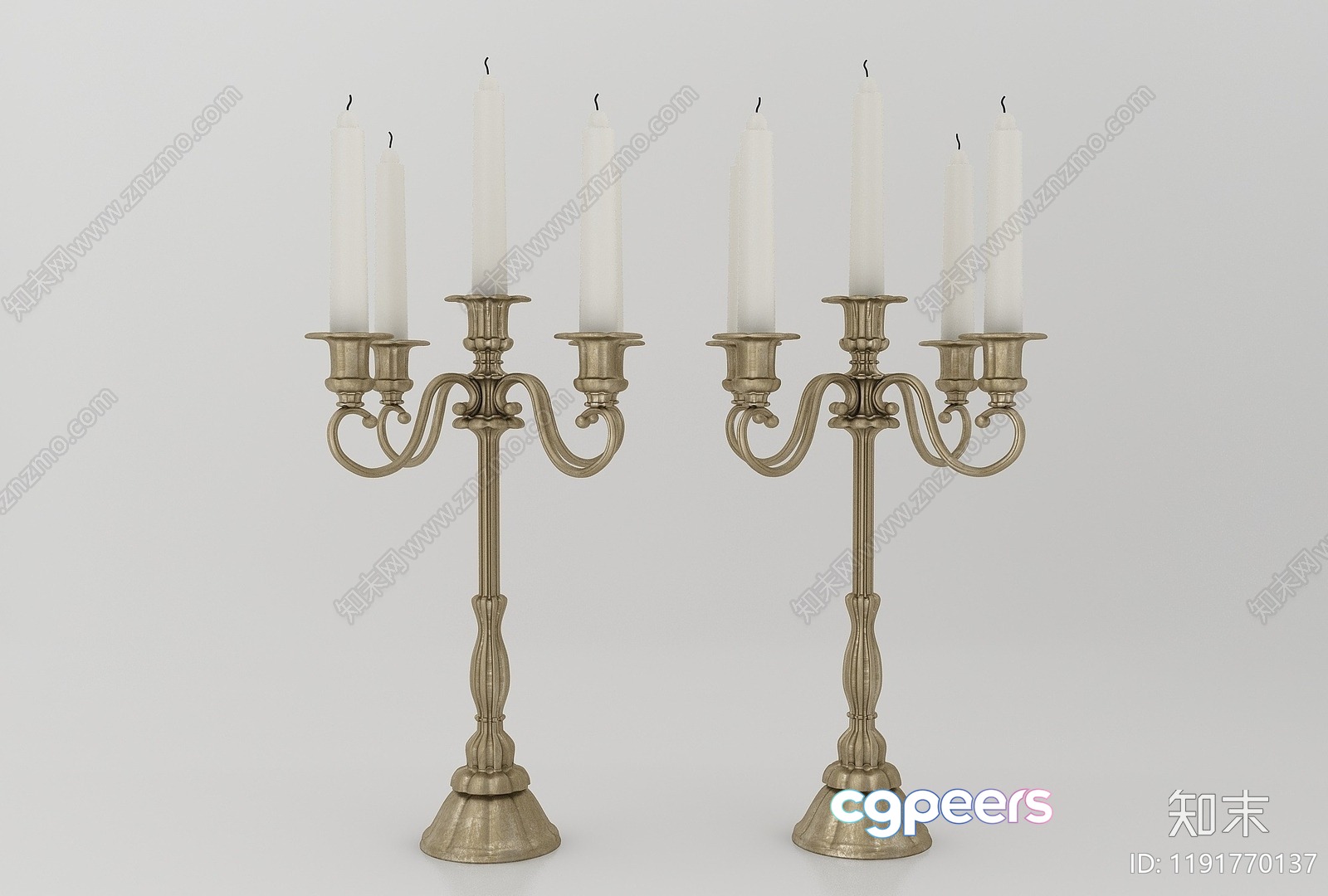 Two Antique Candelabras With White Candles 3D Model - 7445 - VRAY Render Two Antique Candelabras With White Candles 3D Model - 7445 - VRAY Render