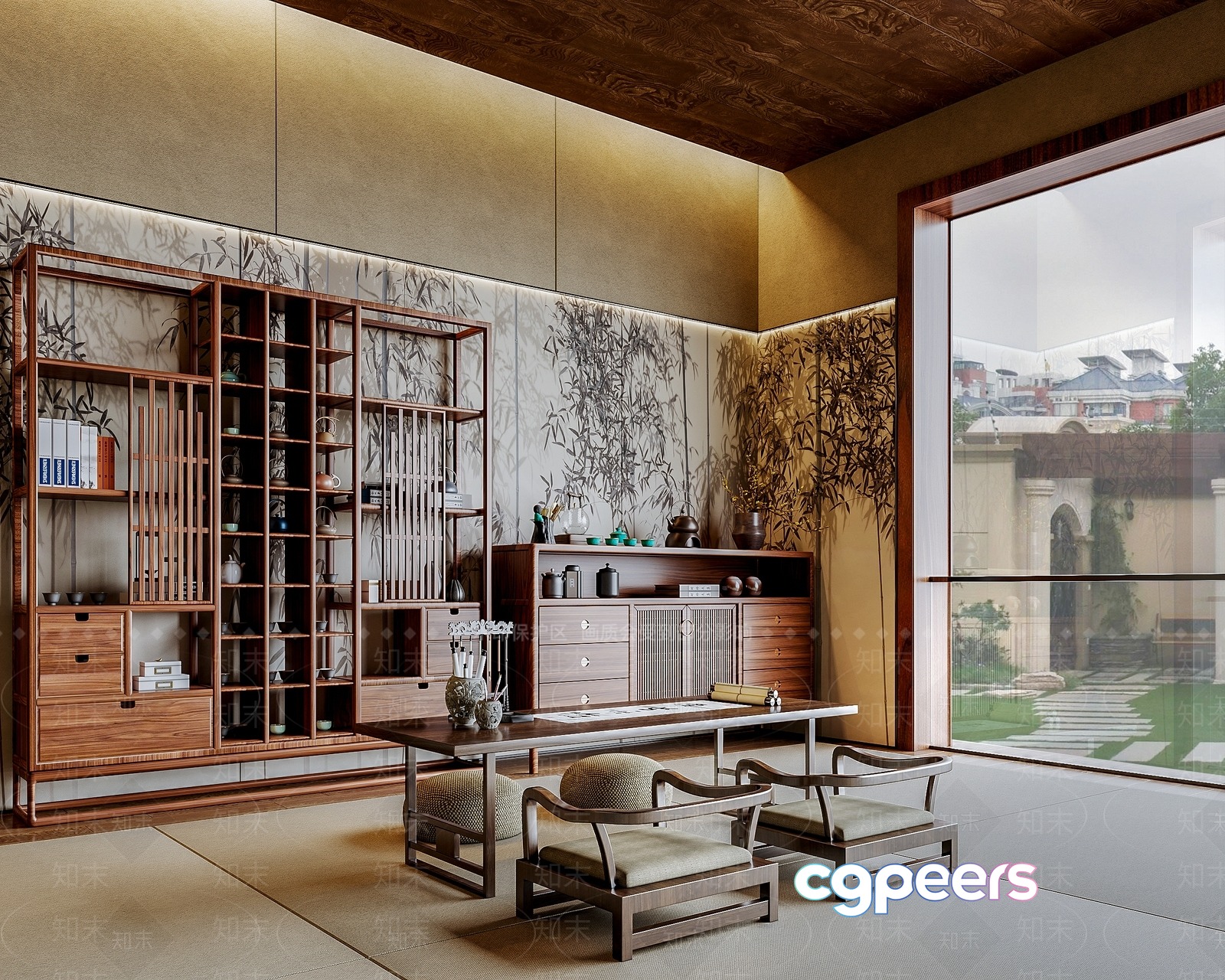 Cozy Asian-Style Living Room 3D Model - 3546 - VRAY Render