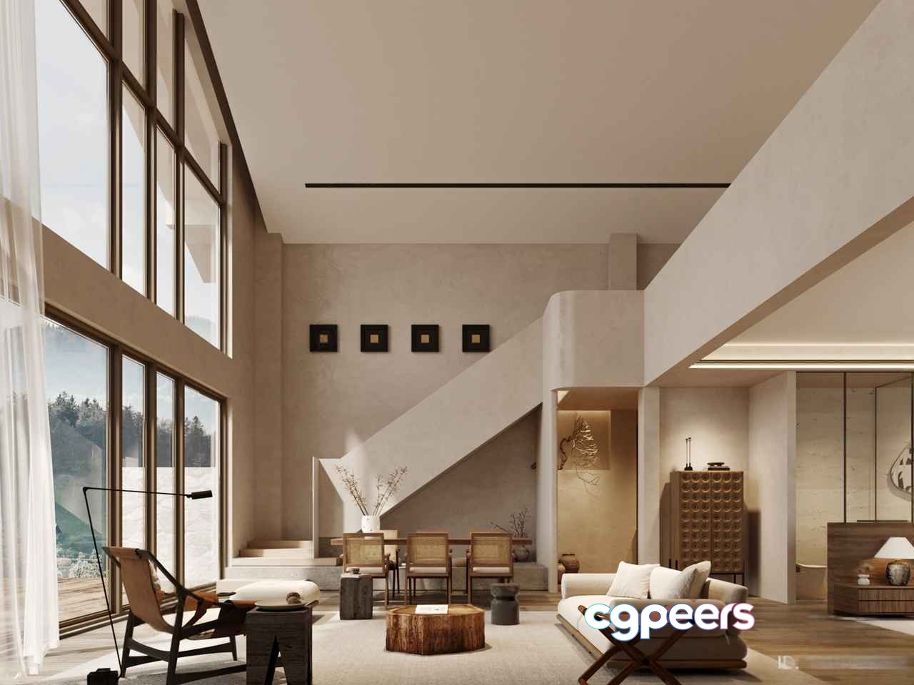 Modern High Ceiling Living Room 3D Model - 14210 - CORONA Render