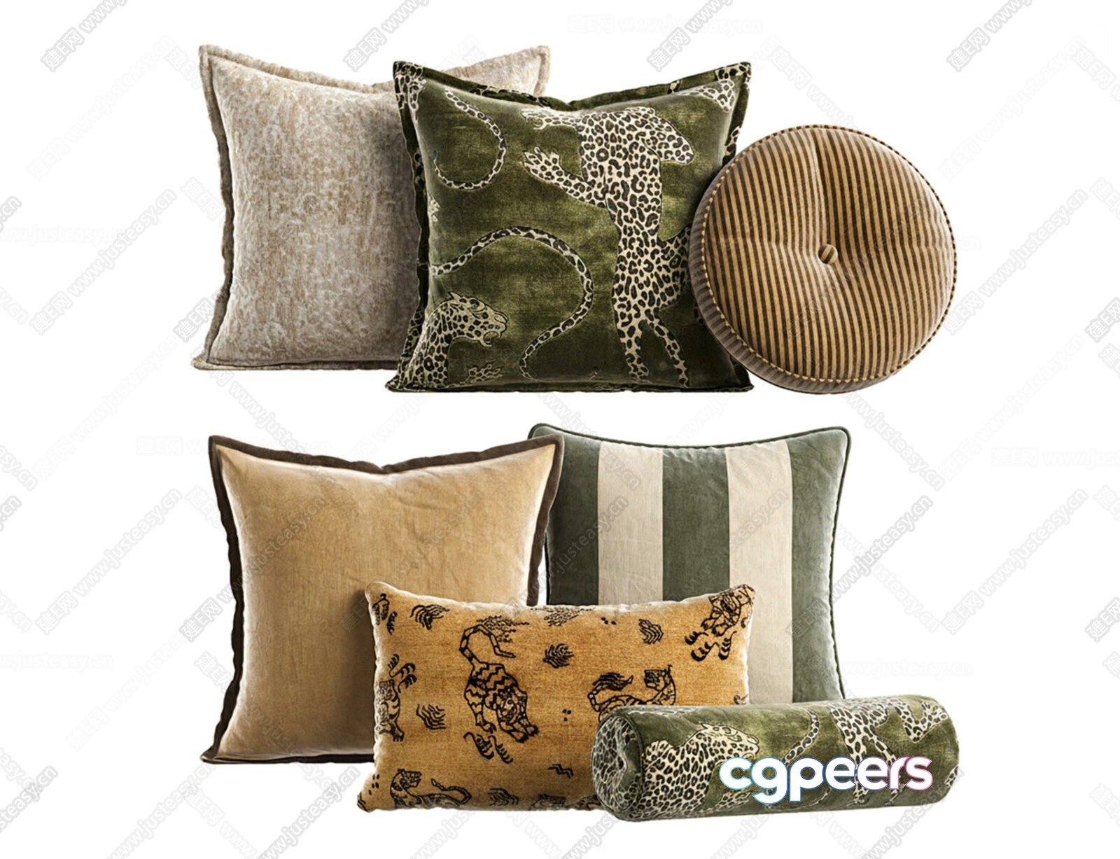 Green And Tan Throw Pillows 3D Model - 12042 - CORONA Render