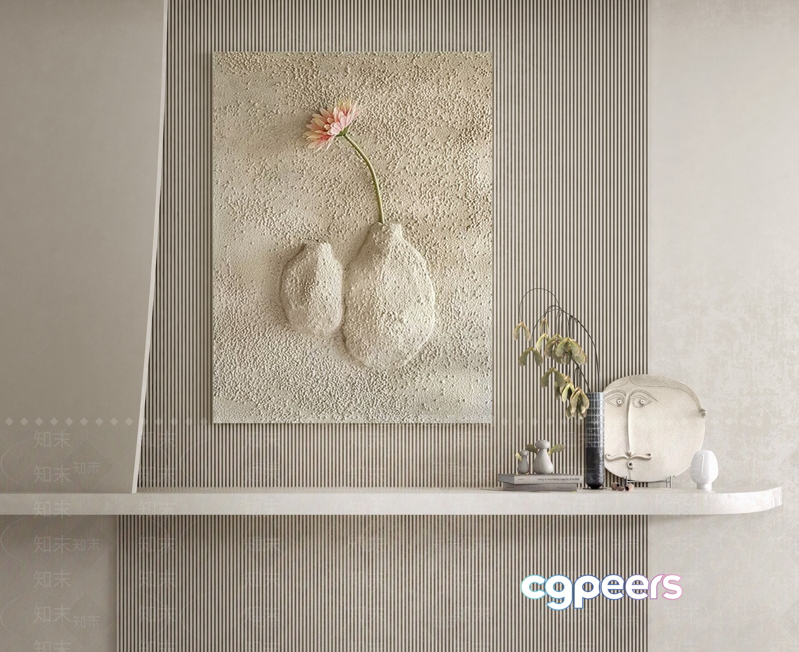 Minimalist White Shelf 3D Model - 1019 - VRAY Render