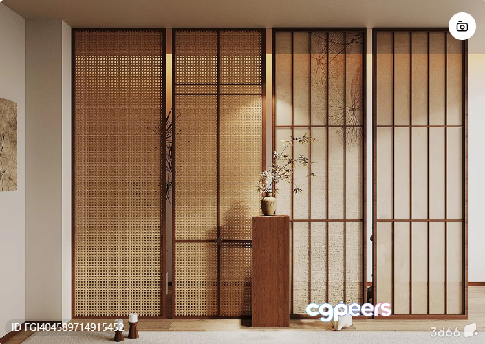 A Japanese-Style Room Divider 3D Model - 12328 - VRAY Render
