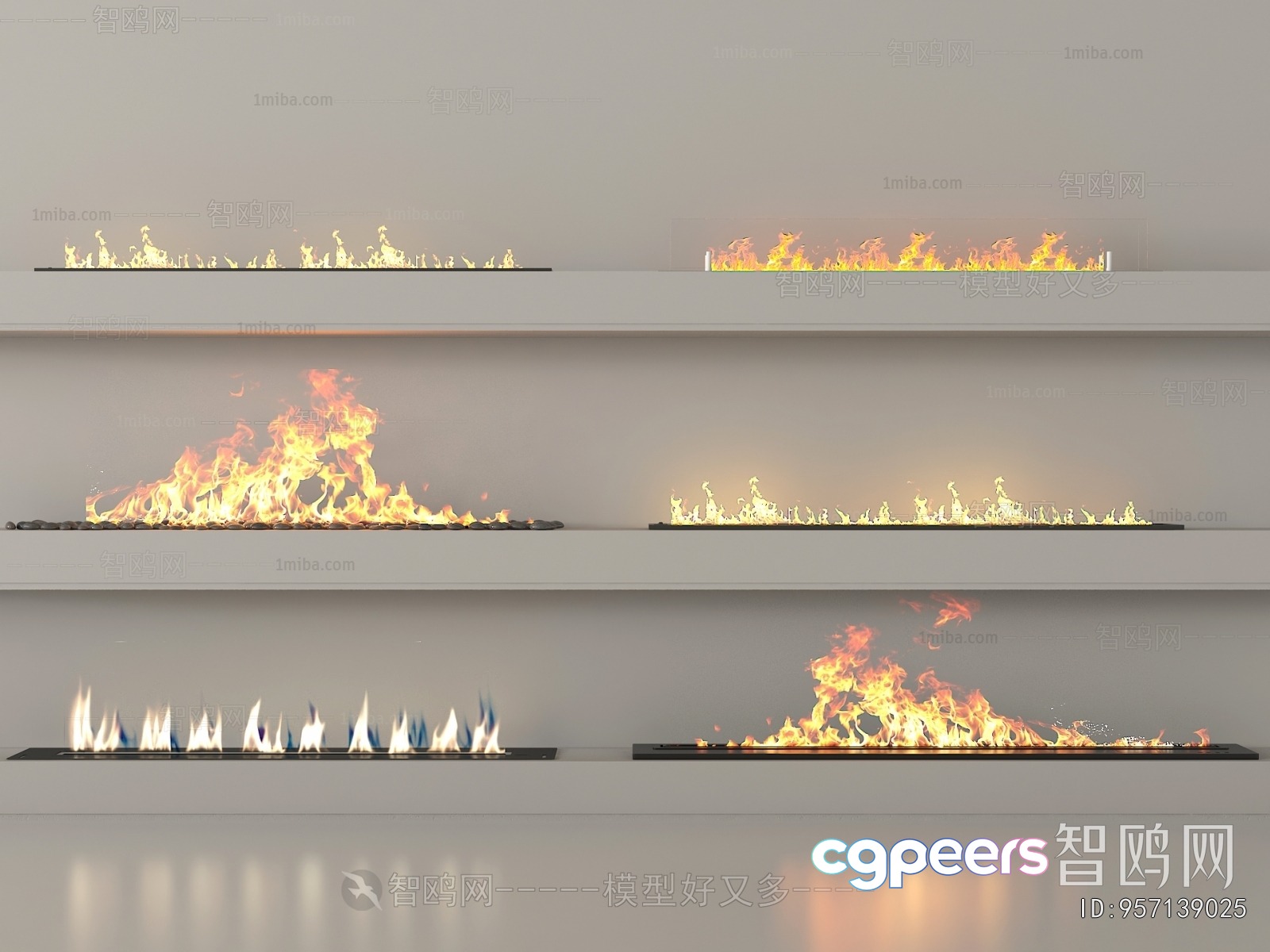 A Realistic Fireplace Display 3D Model - 7801 - VRAY Render