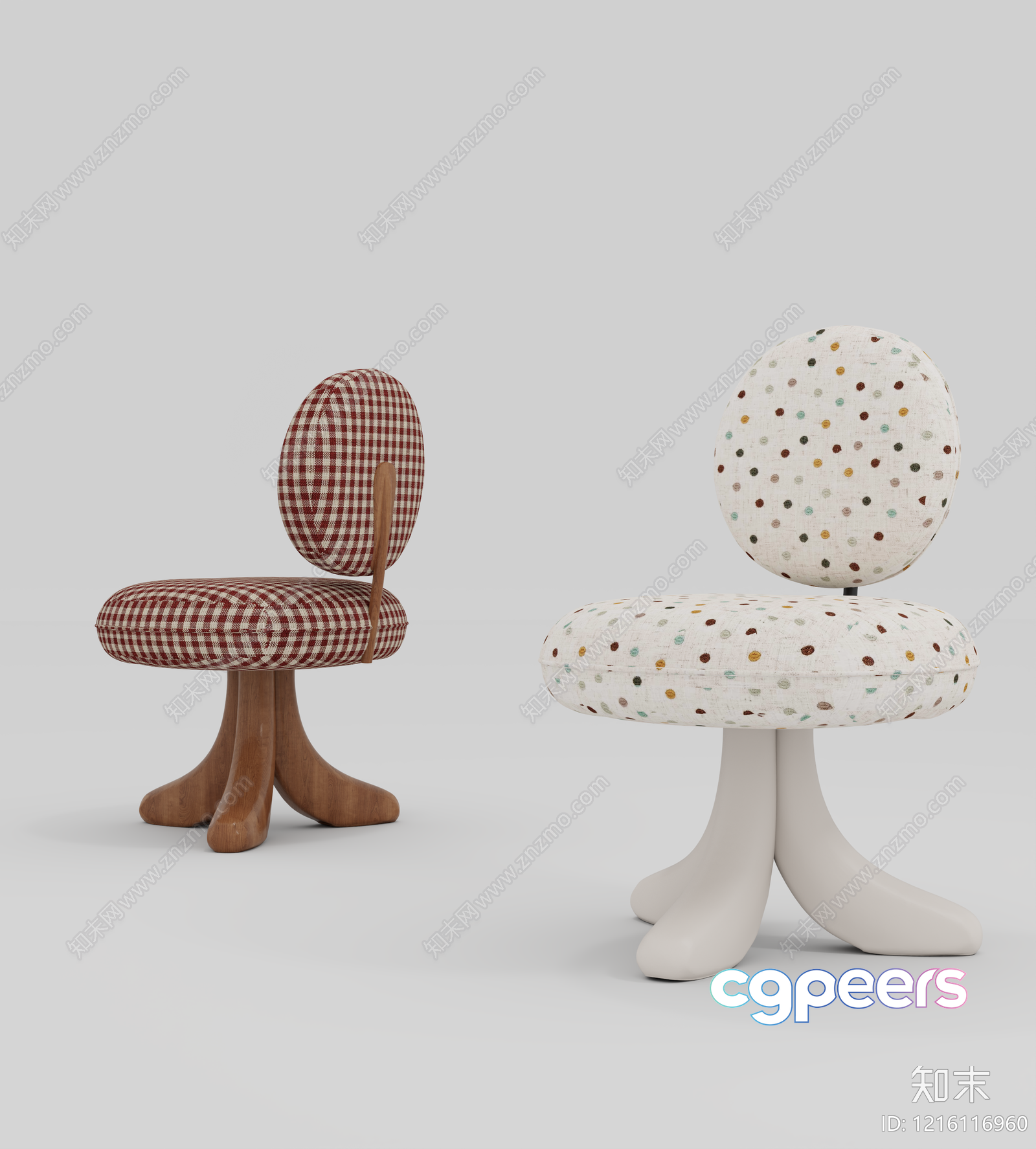Two Small Chairs With Different Patterns 3D Model - 13533 - VRAY Render