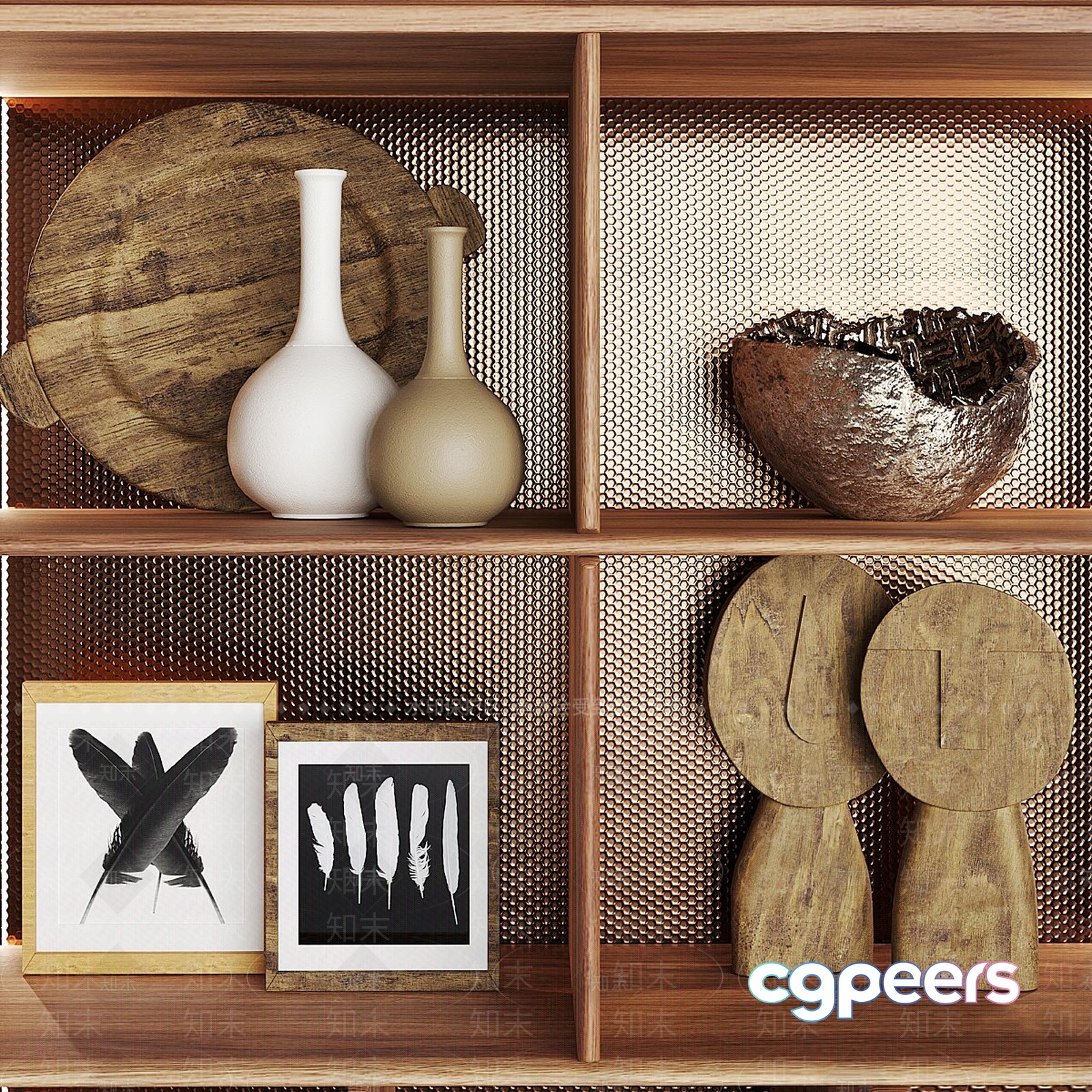Wooden Shelf With Decorations 3D Model - 4136 - VRAY Render