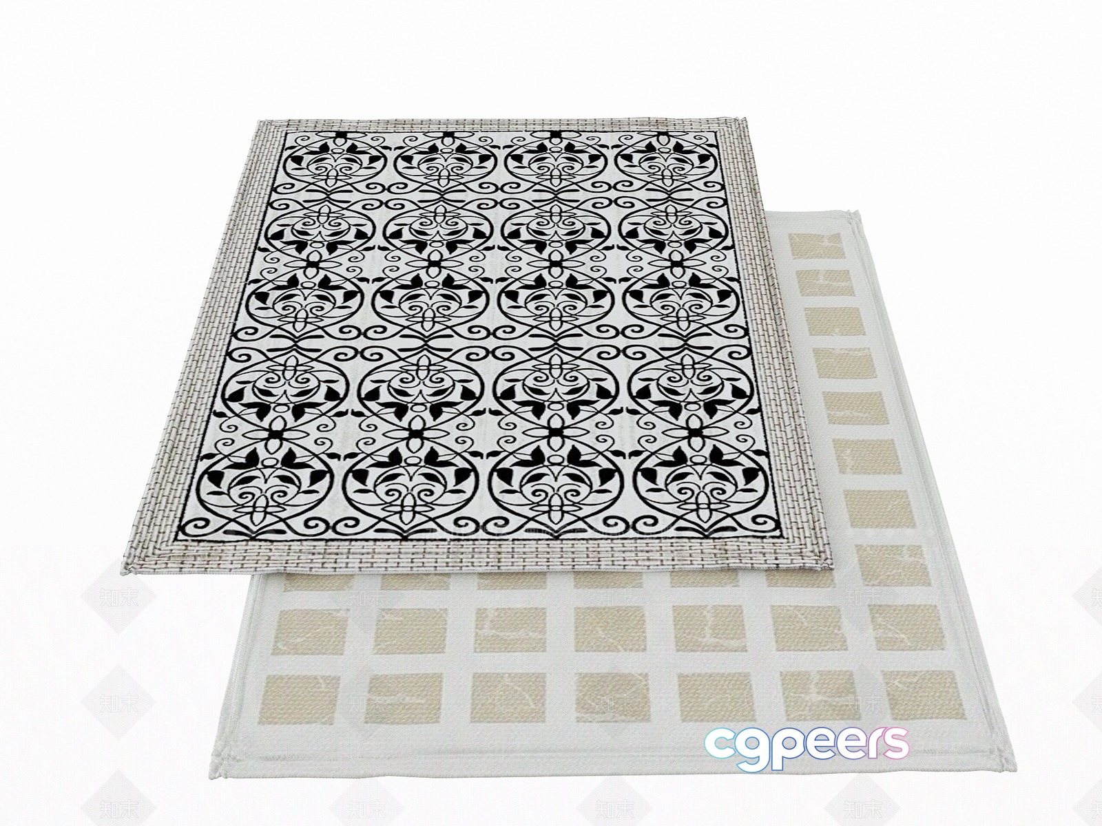 A Decorative Rug With A Black And White Design 3D Model - 3484 - VRAY Render A Decorative Rug With A Black And White Design 3D Model - 3484 - VRAY Render