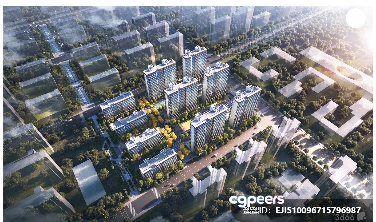 Aerial View Of A City 3D Model - 9331 - VRAY Render