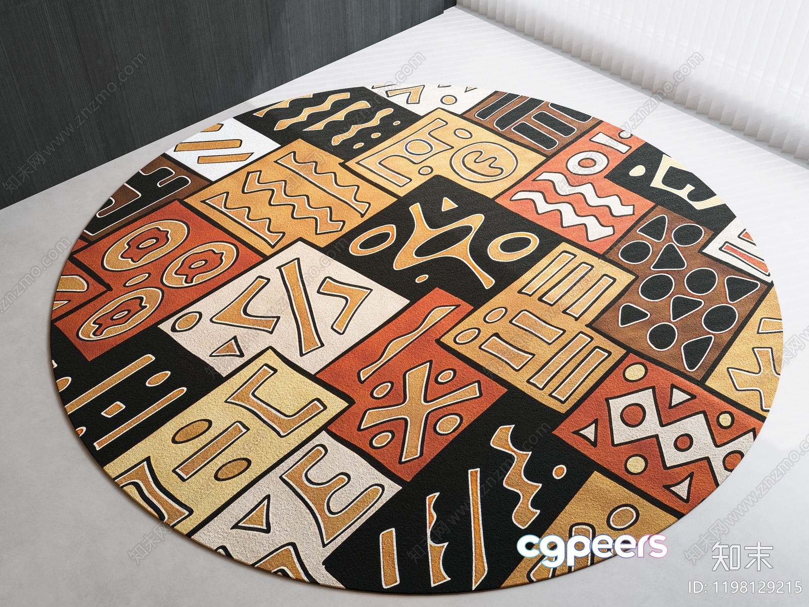 A Colorful Round Rug With Various Shapes And Designs 3D Model - 1723 - CORONA Render A Colorful Round Rug With Various Shapes And Designs 3D Model - 1723 - CORONA Render