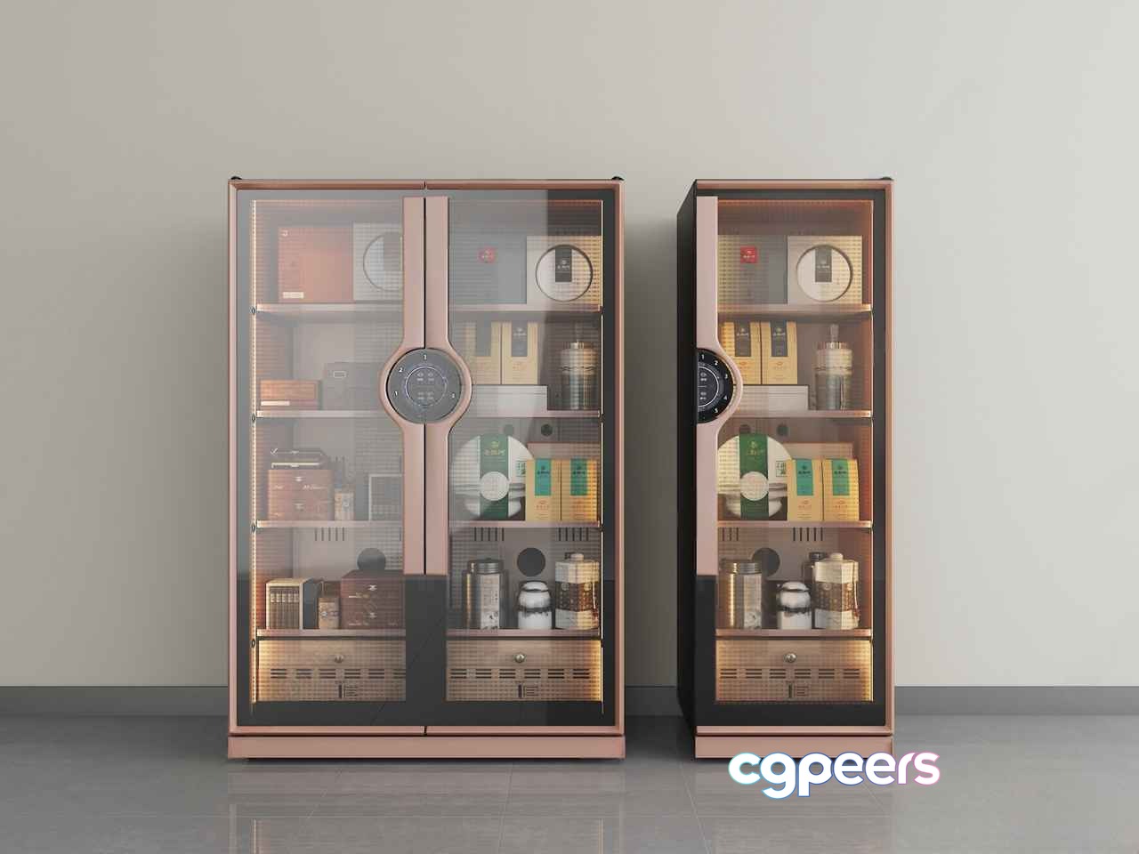 Two Large Cabinets With Glass Doors And Various Items Inside 3D Model - 8549 - VRAY Render Two Large Cabinets With Glass Doors And Various Items Inside 3D Model - 8549 - VRAY Render