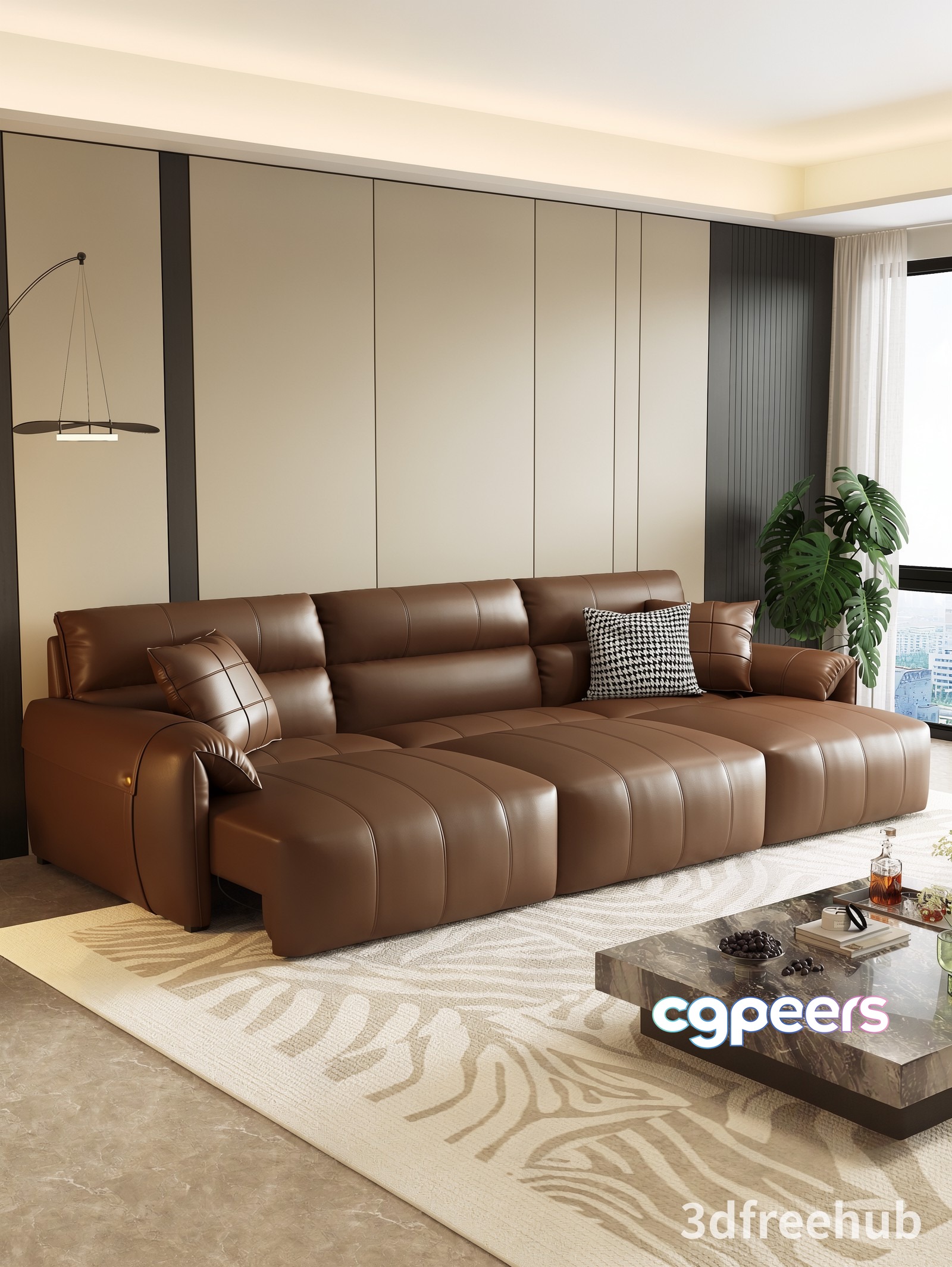 A Brown Leather Sofa 3D Model - 22895 - VRAY Render