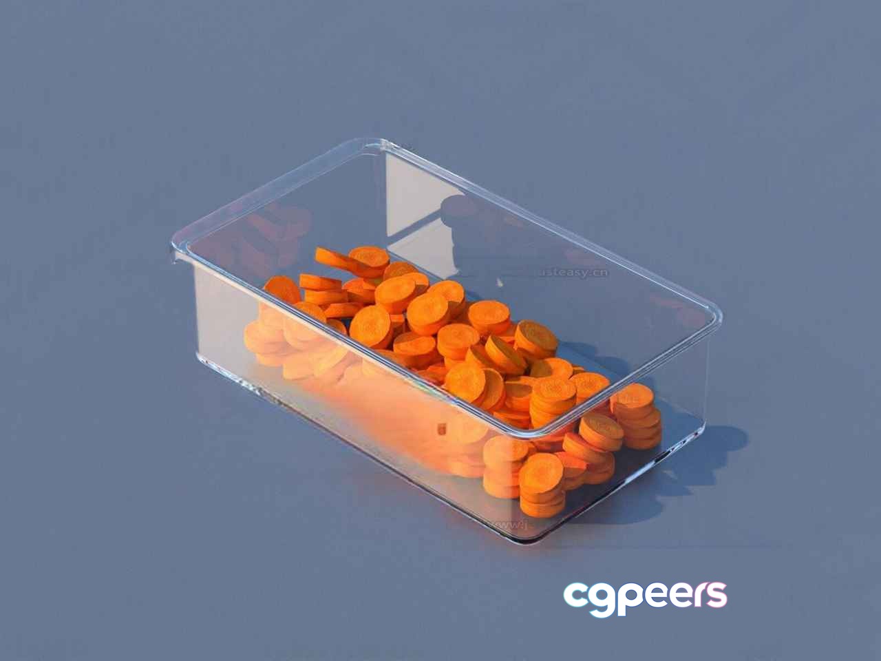 Clear Plastic Container With Orange Discs 3D Model - 6360 - VRAY Render Clear Plastic Container With Orange Discs 3D Model - 6360 - VRAY Render