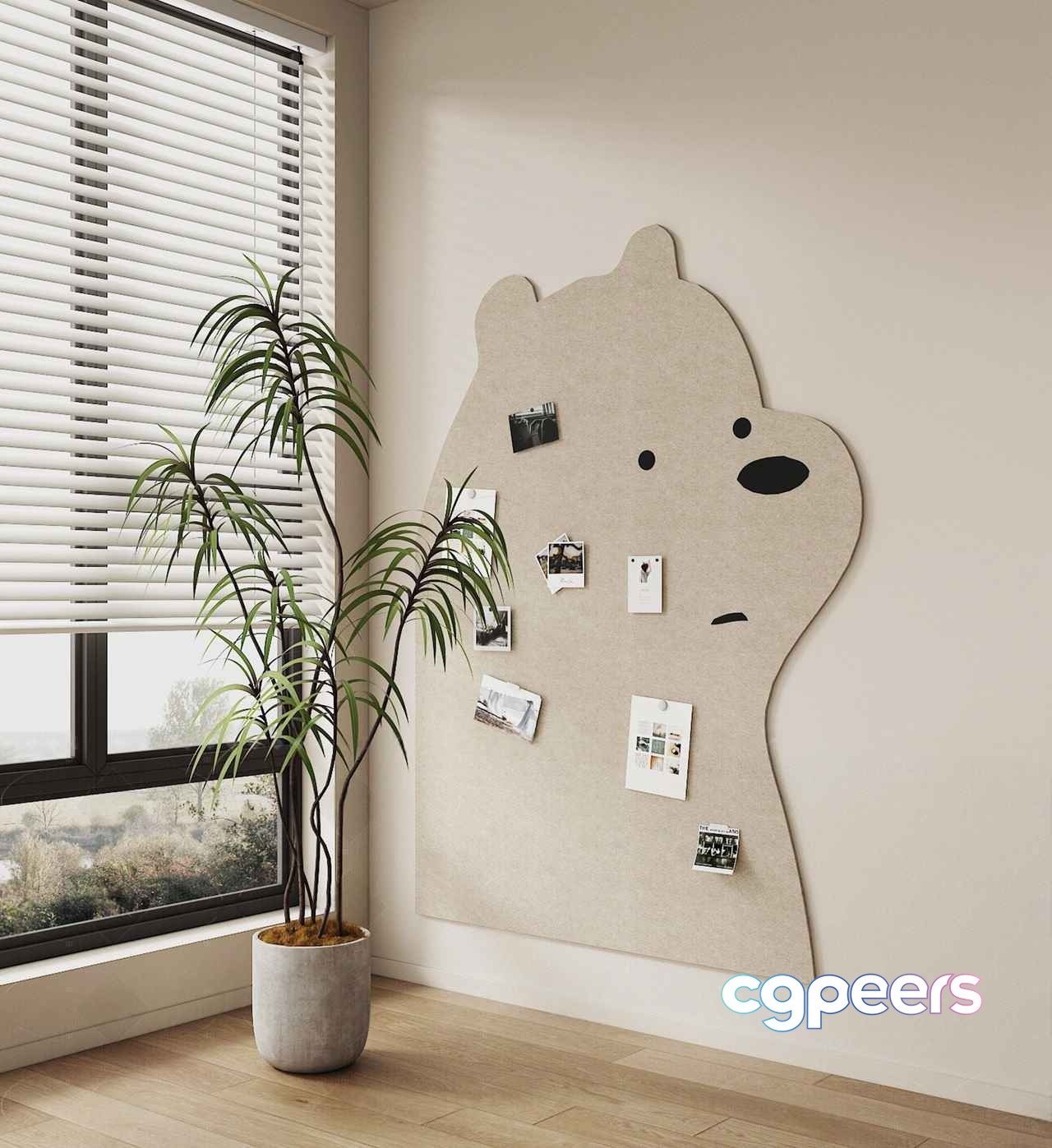 A Large Light-Colored Bear-Shaped Bulletin Board 3D Model - 3549 - VRAY Render