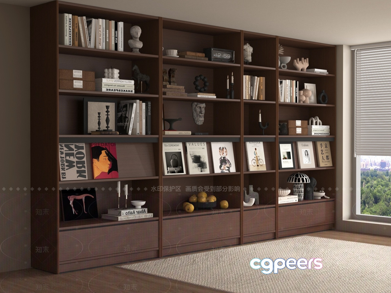 A Large Bookshelf 3D Model - 17740 - VRAY Render