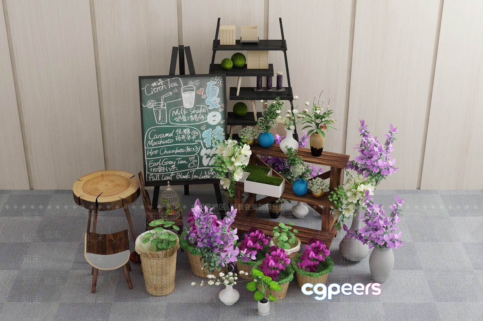 A Wooden And Flower Display 3D Model - 11294 - VRAY Render