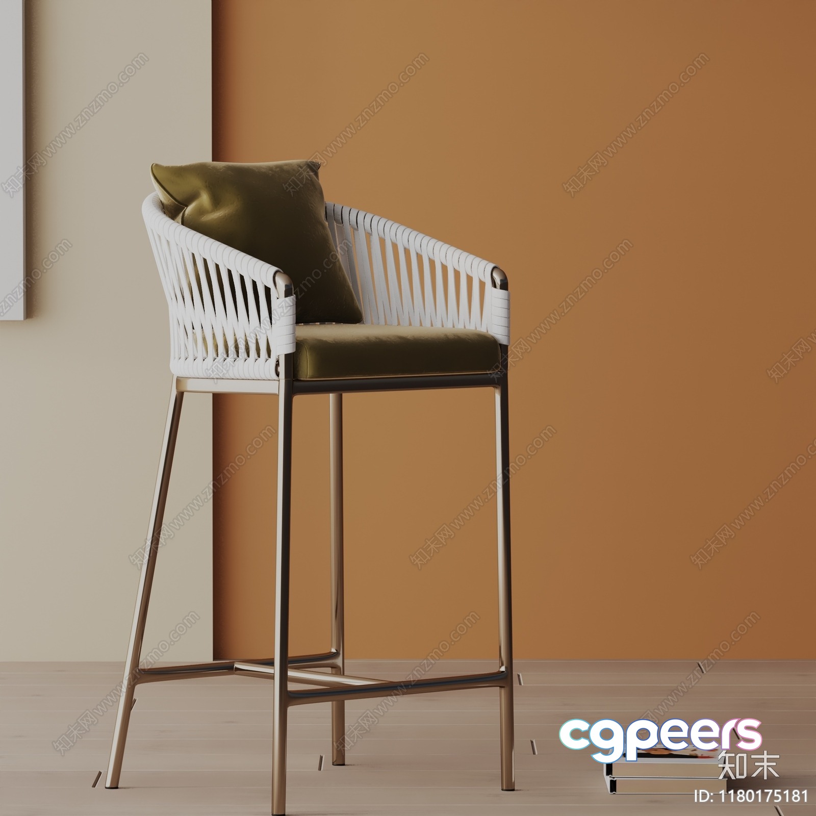 Modern White Bar Stool 3D Model - 10523 - VRAY Render