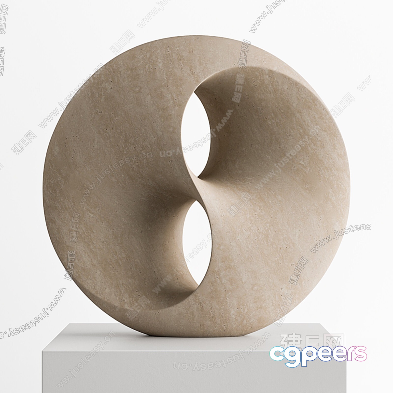 A Beige Stone Sculpture With Two Holes 3D Model - 14692 - VRAY Render