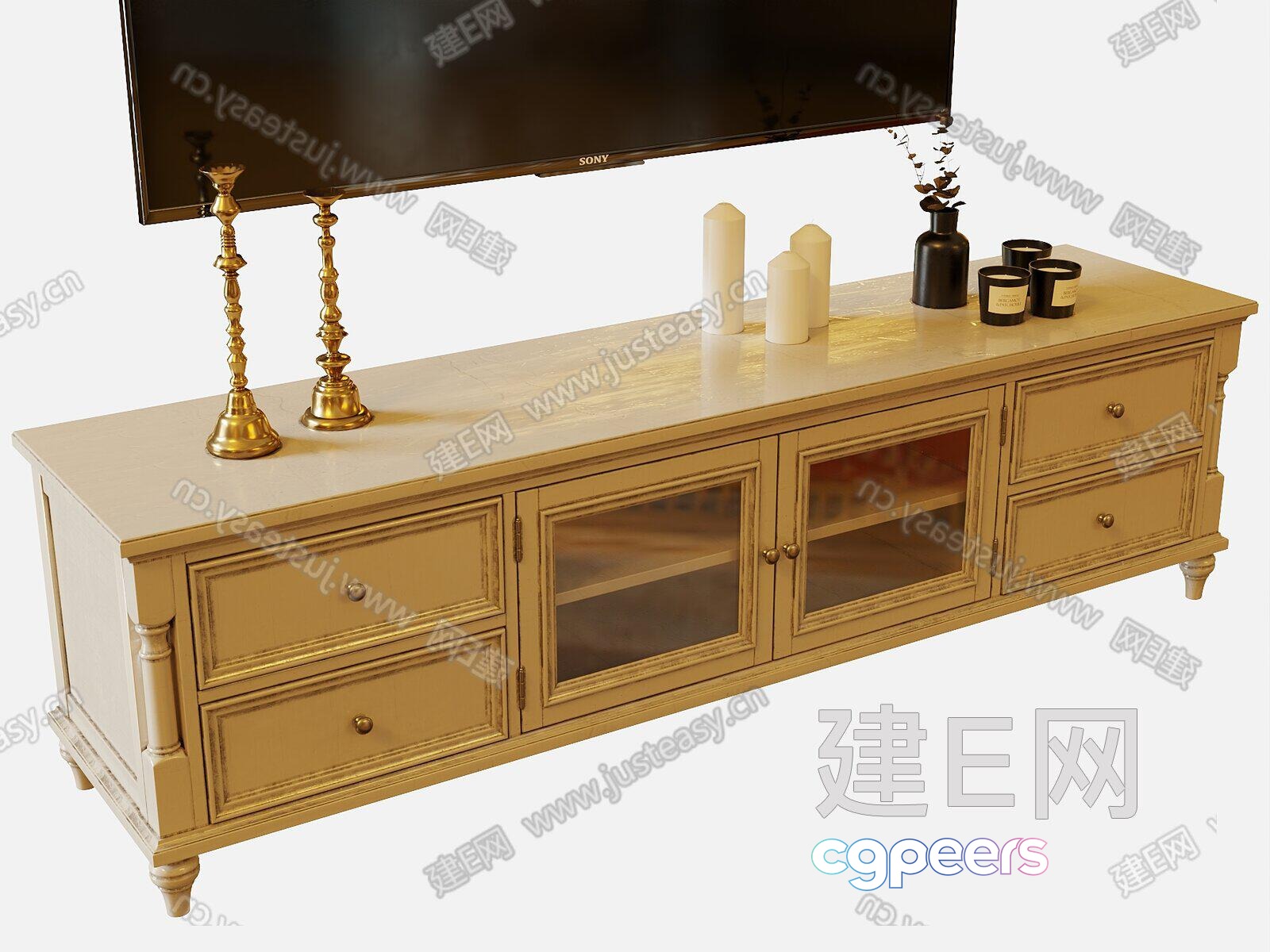 Gold Tv Stand 3D Model - 11502 - VRAY Render